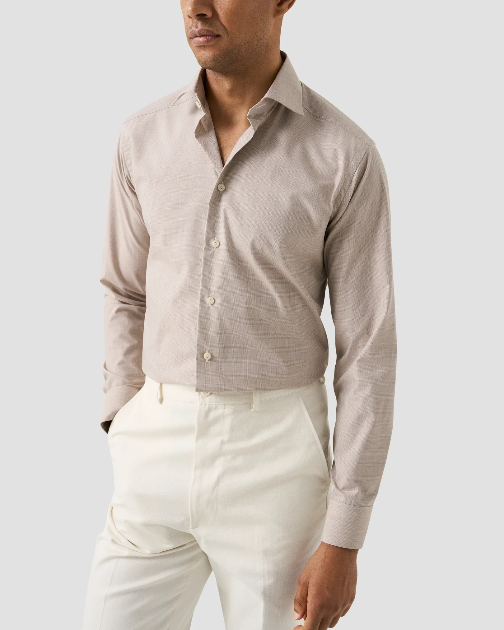 Eton - beige check fine twillshirt