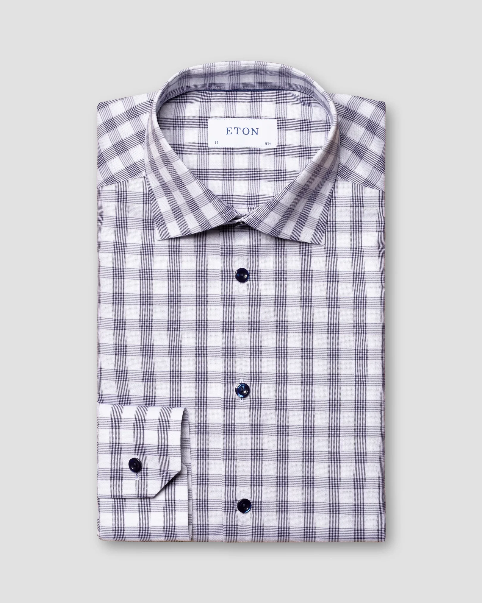 Eton - blue bold gingham shirt cut away collar