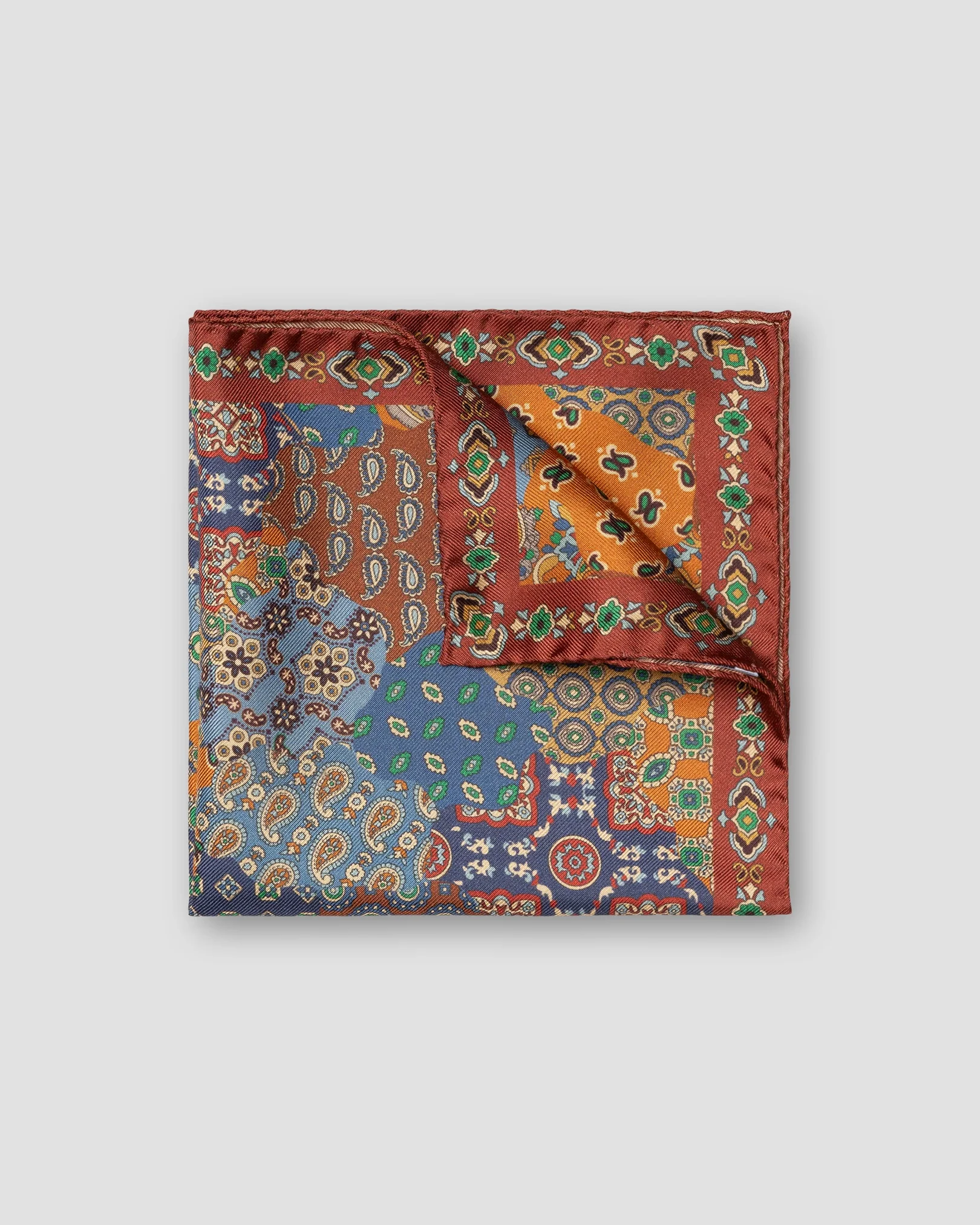 Eton - orange patchwork silk pocket square