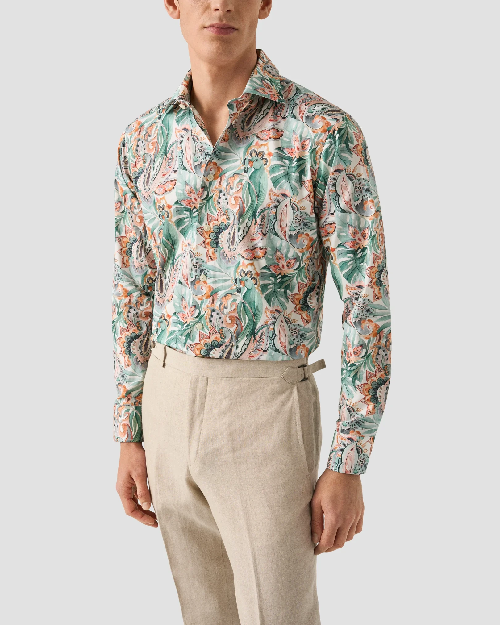 Eton - multi parrot motif signature twill shirt