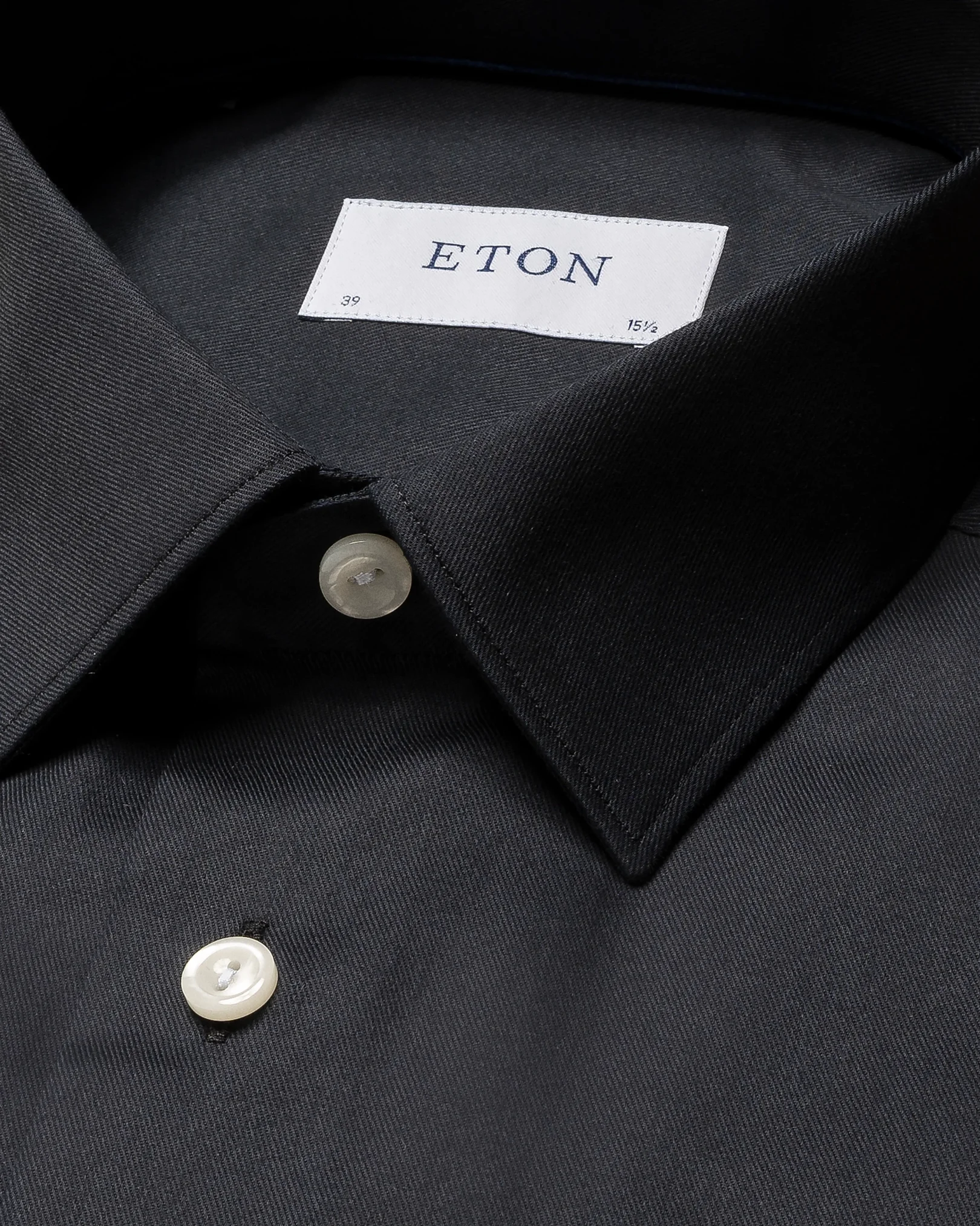 Eton - black twill stretch pointed collar lower single slim fit