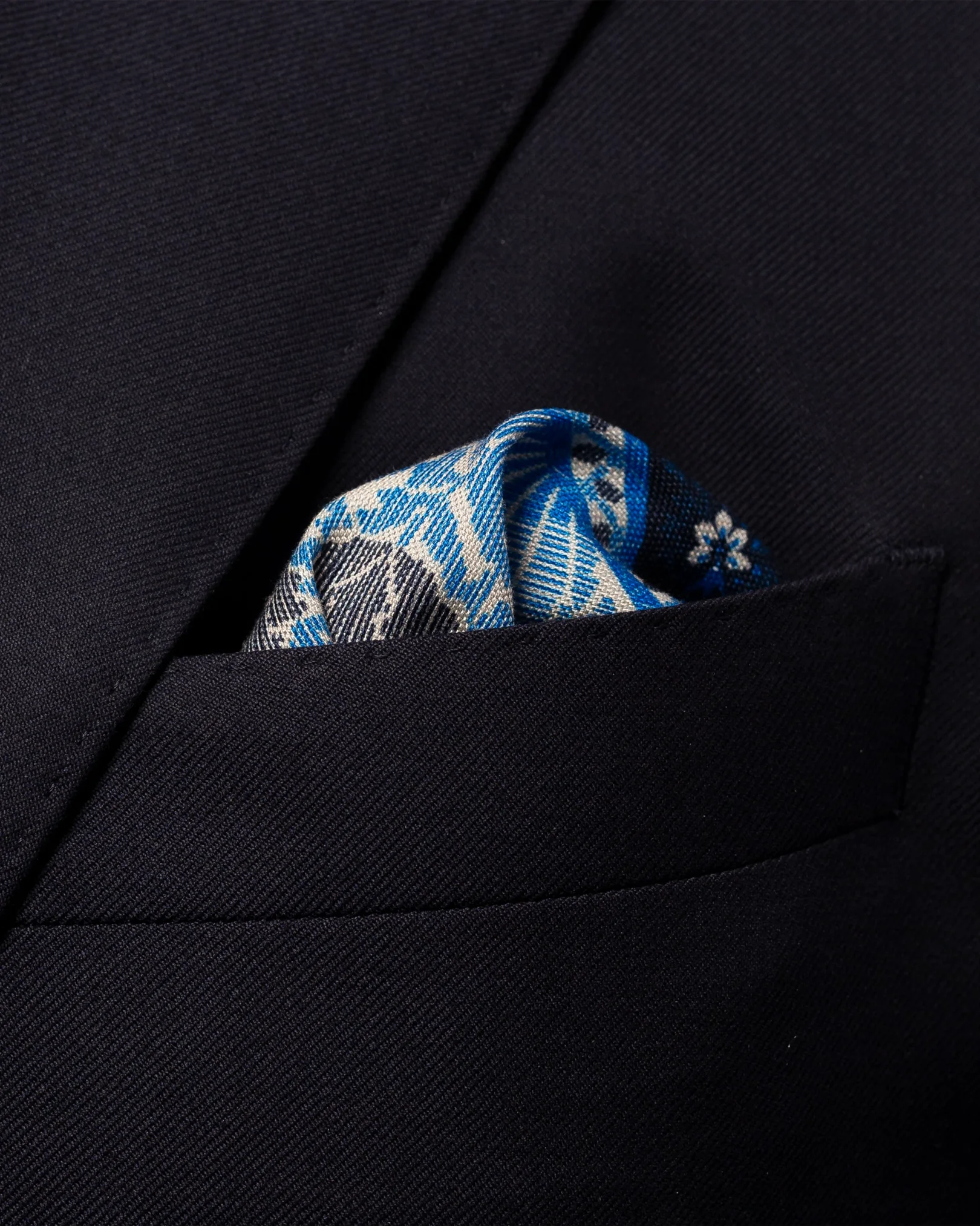 Eton - navy paisley cotton silk pocket square