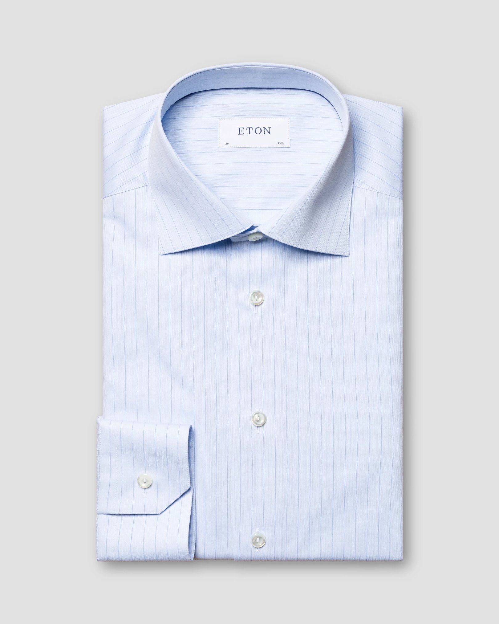 Eton - light blue fine twill cutaway striped