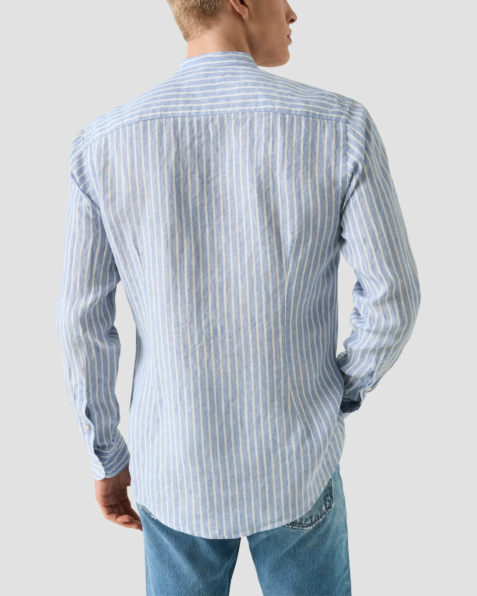 Eton - light blue striped linen shirt widespread