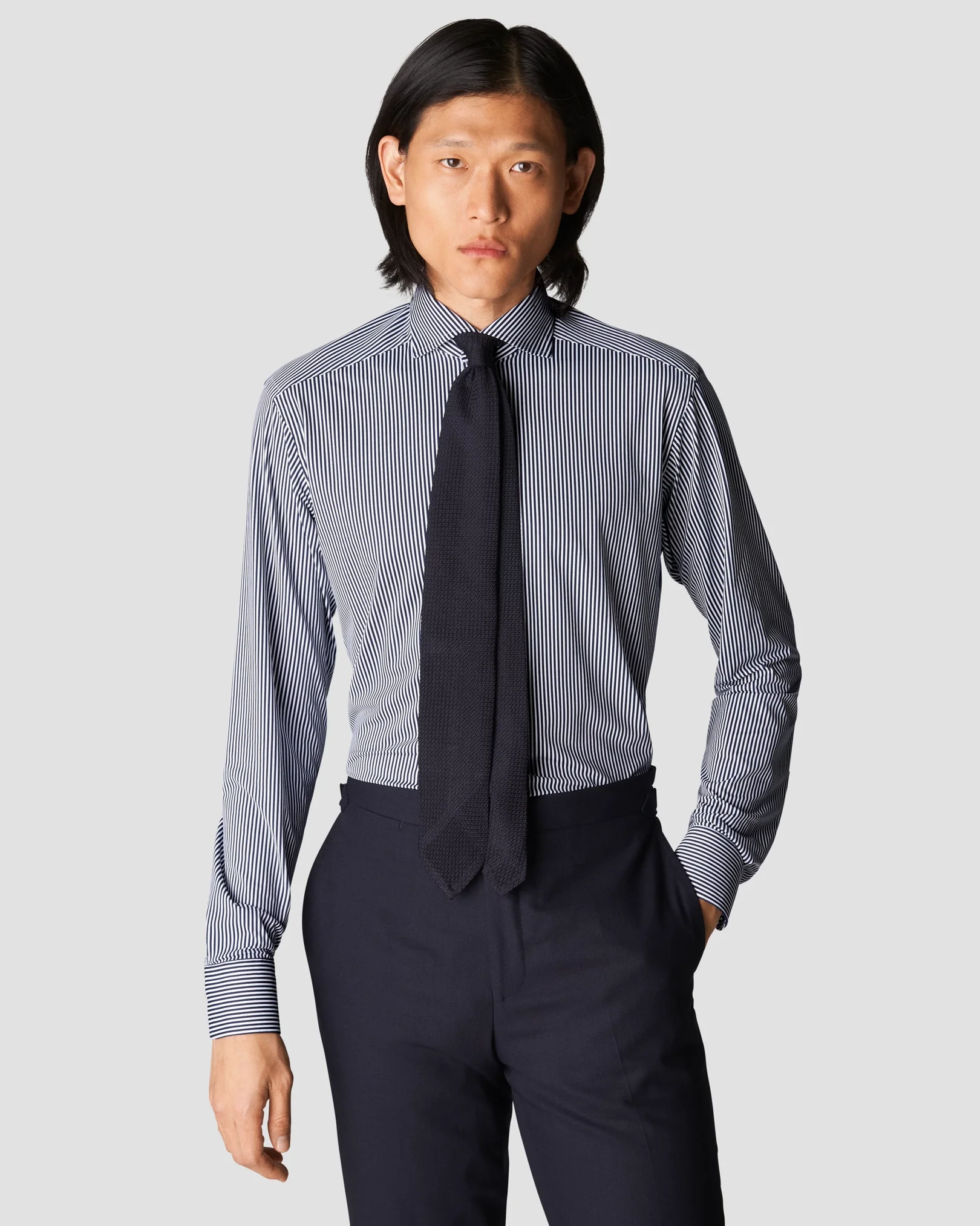 Eton - navy blue four way stretch wide spread
