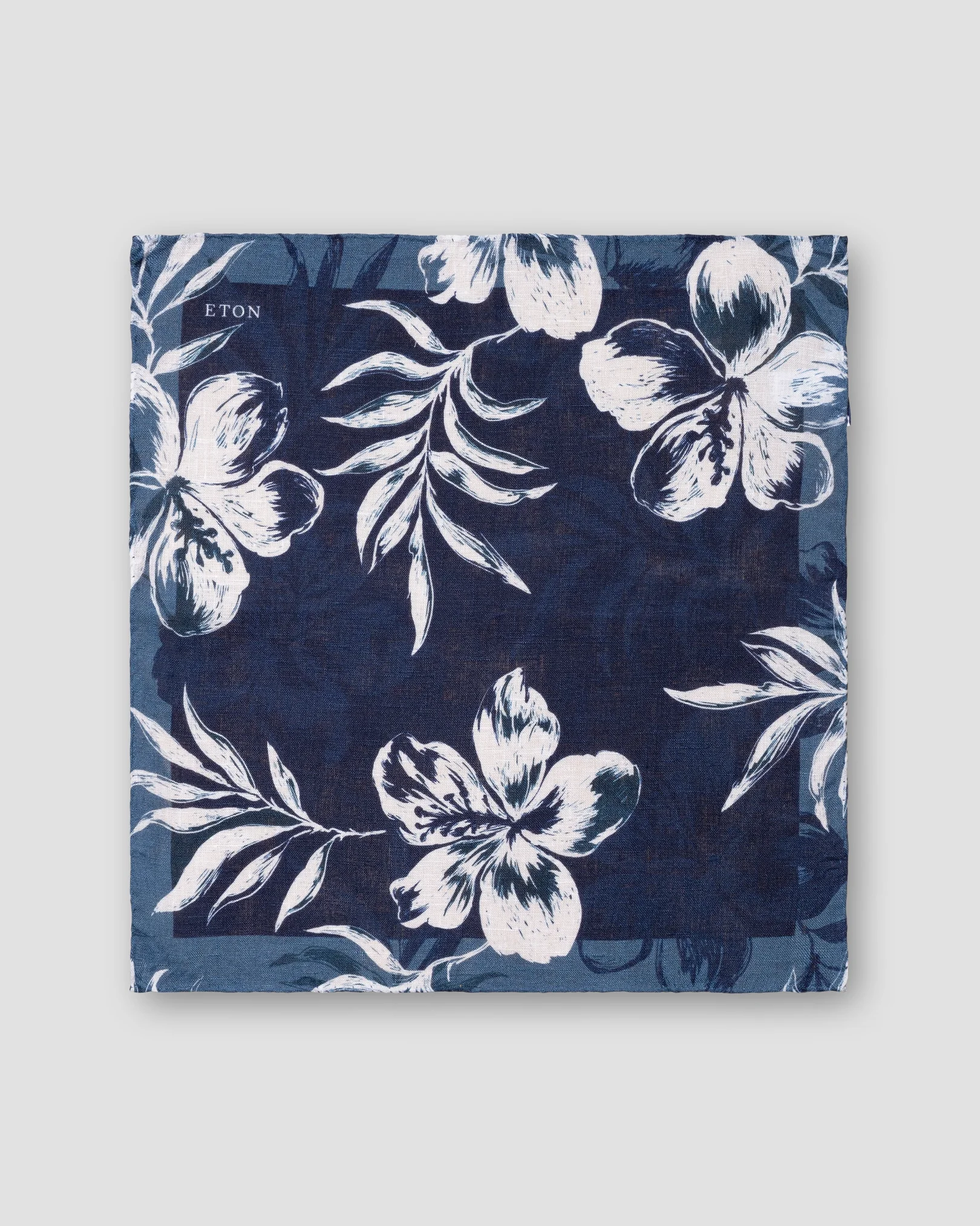 Eton - blue hibiscus print linen pocket square