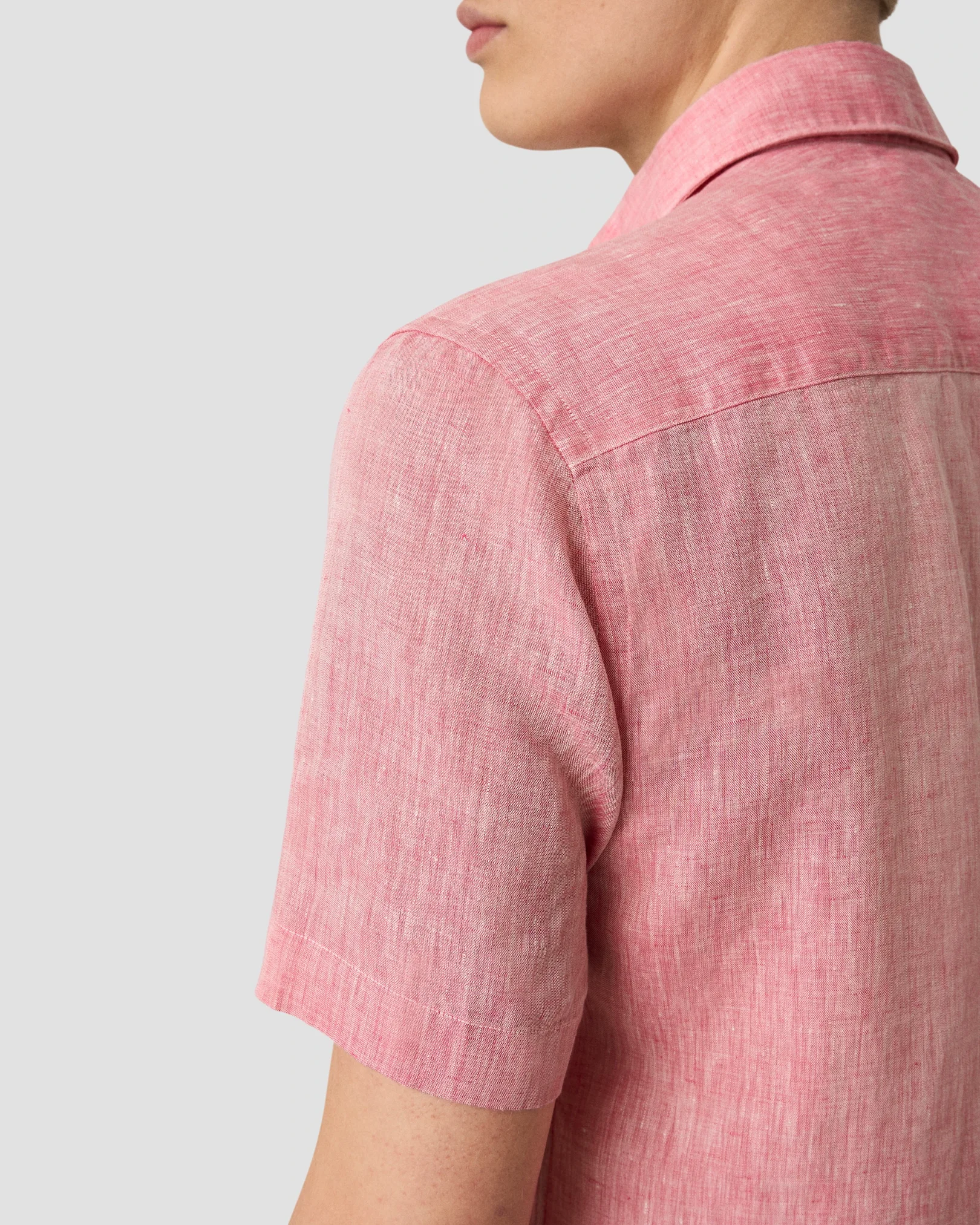 Eton - red solid short sleeve linen shirt