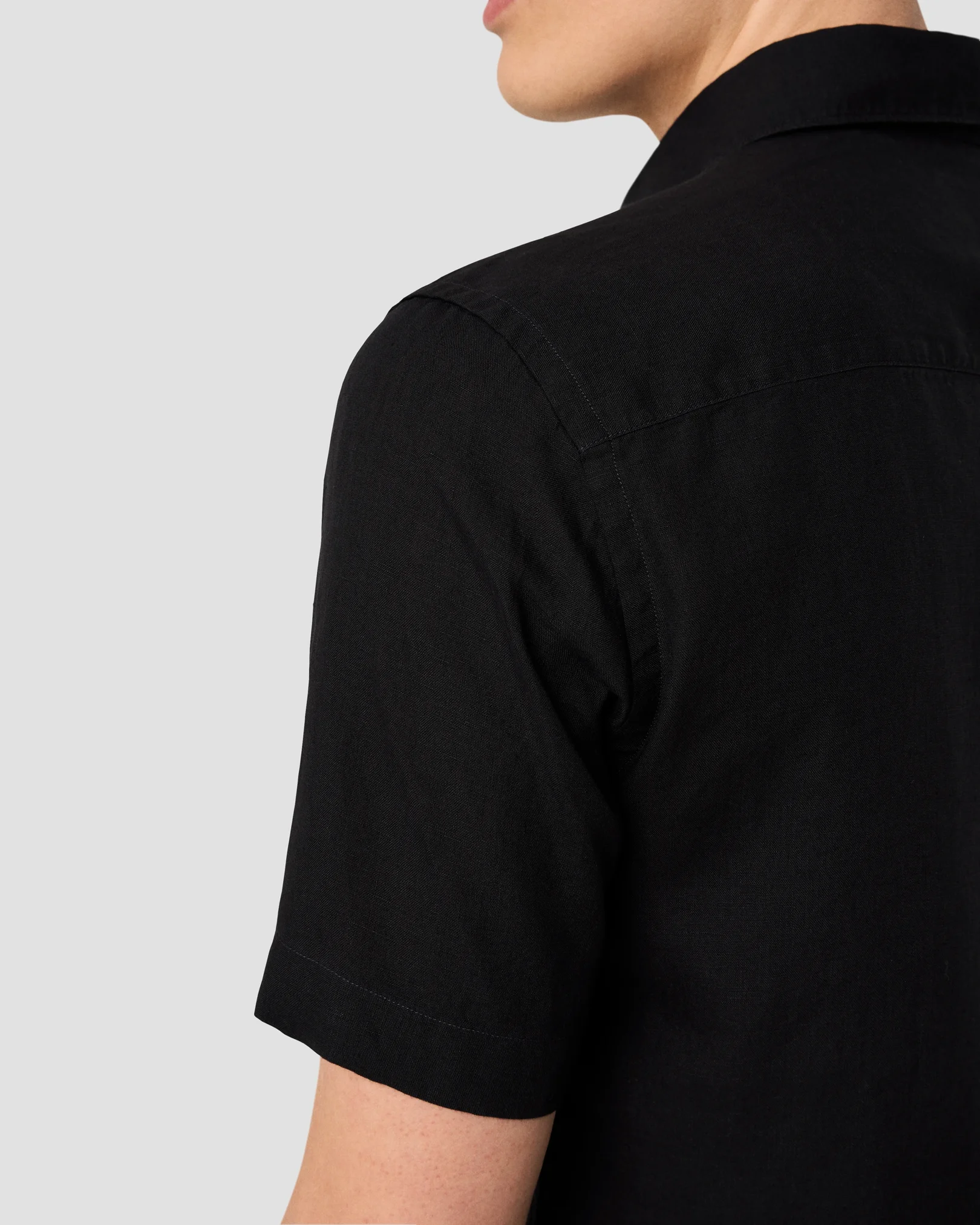 Eton - black solid short sleeve linen shirt