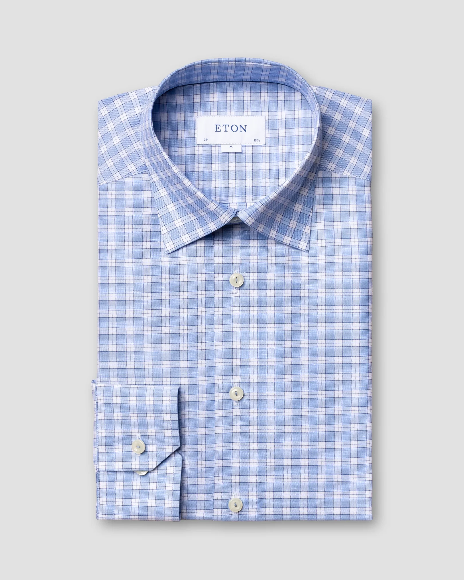 Eton - blue checked cotton and linen shirt