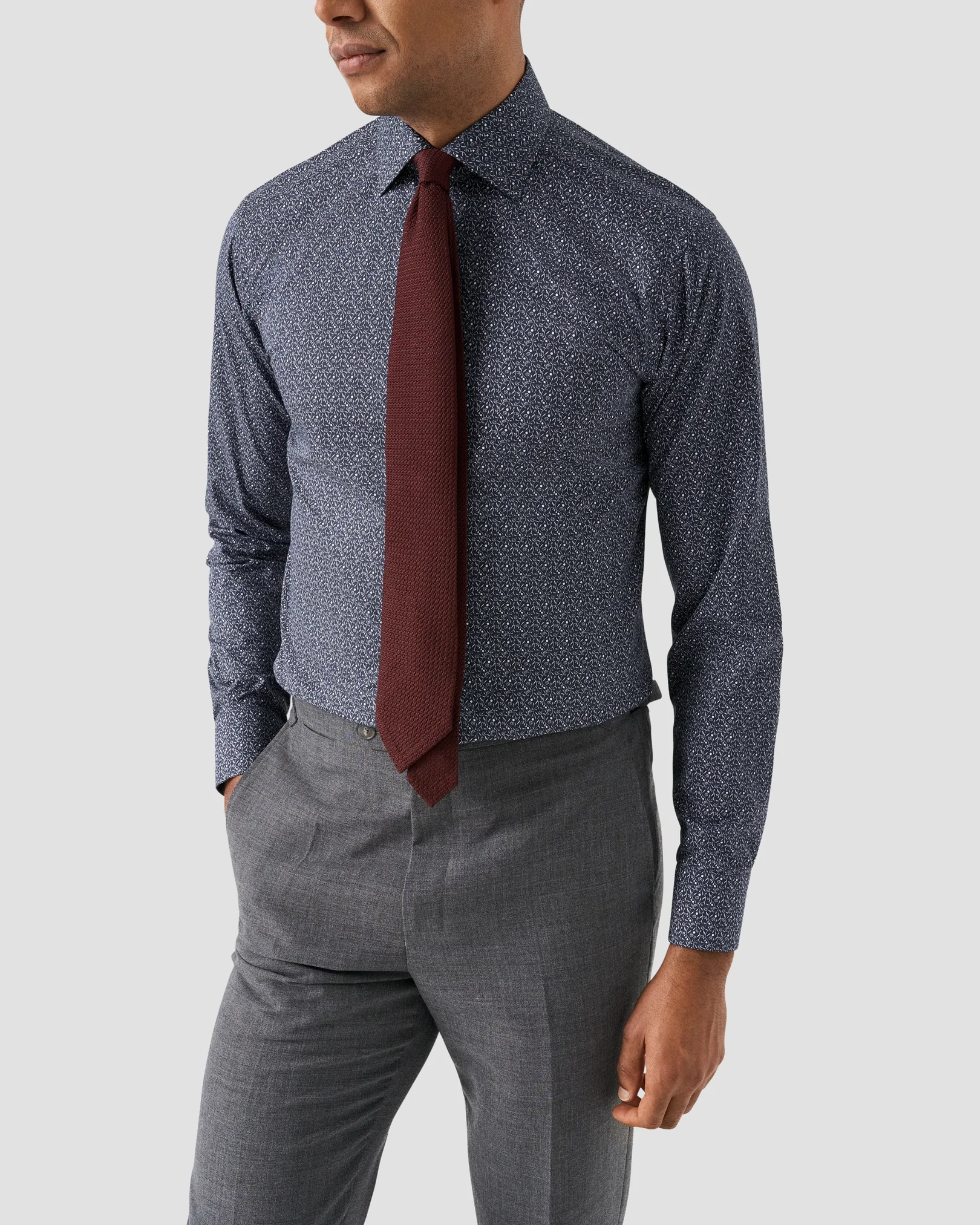 Eton - dark blue floral signature twill shirt