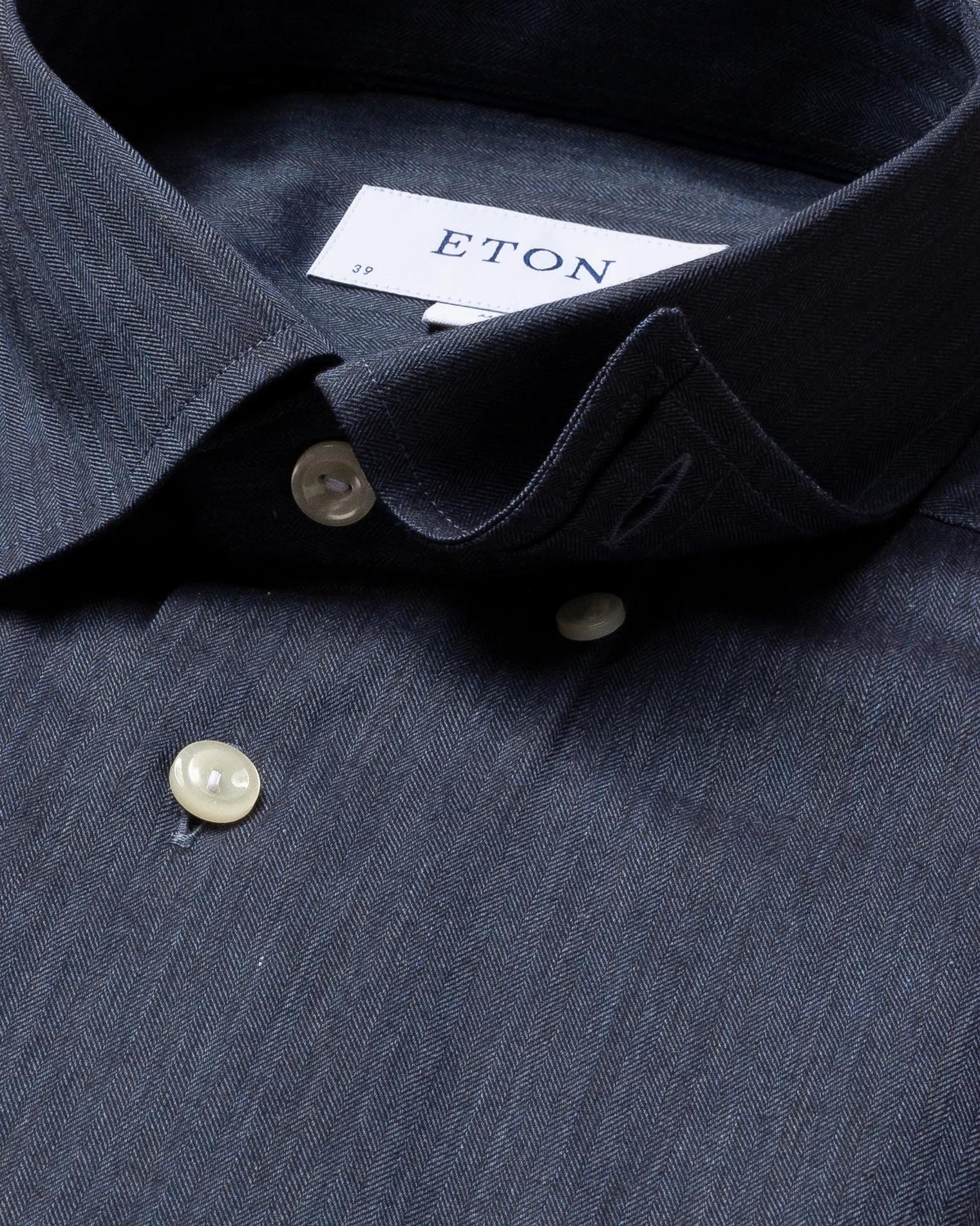 Eton - navy herringbone flannel shirt