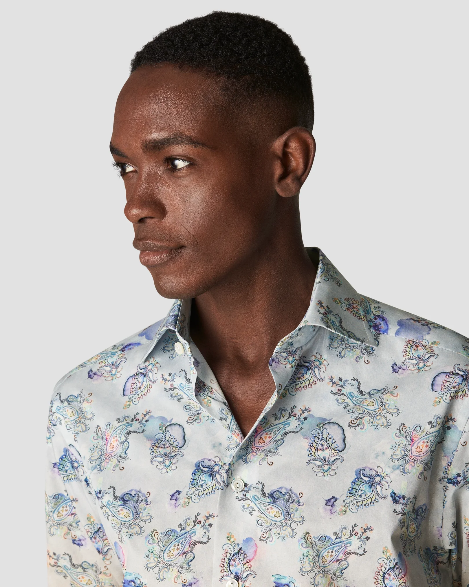 Eton - light blue fine twill paisley print