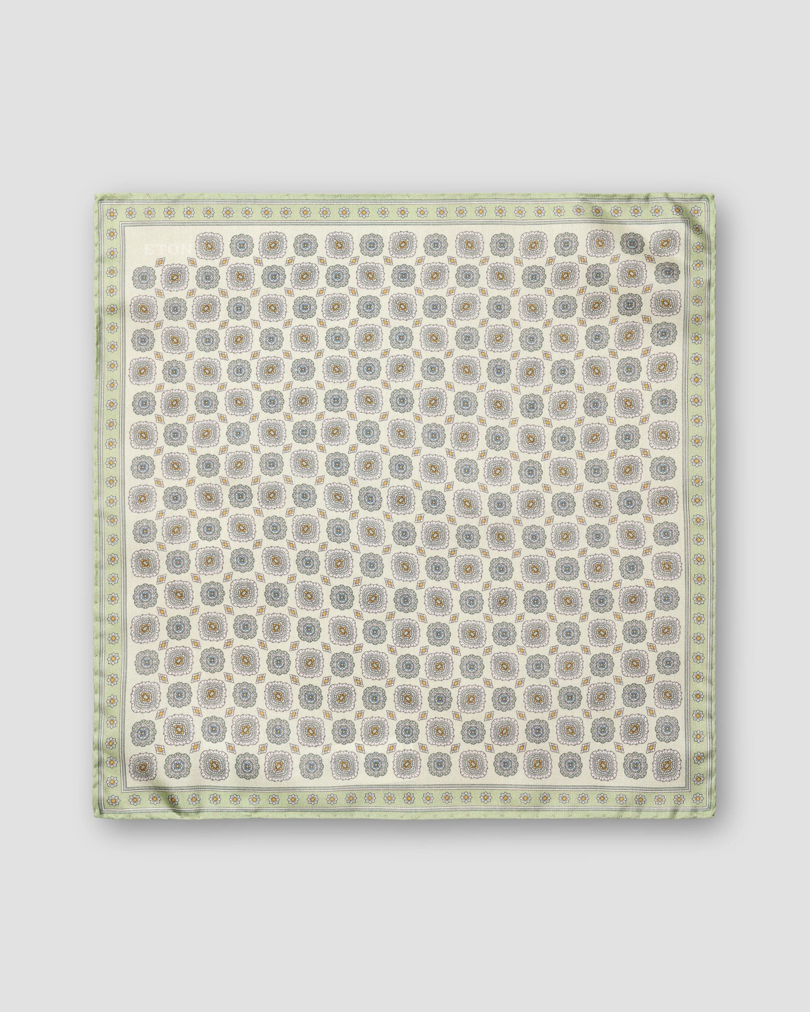 Eton - light green medallion printed pocket square