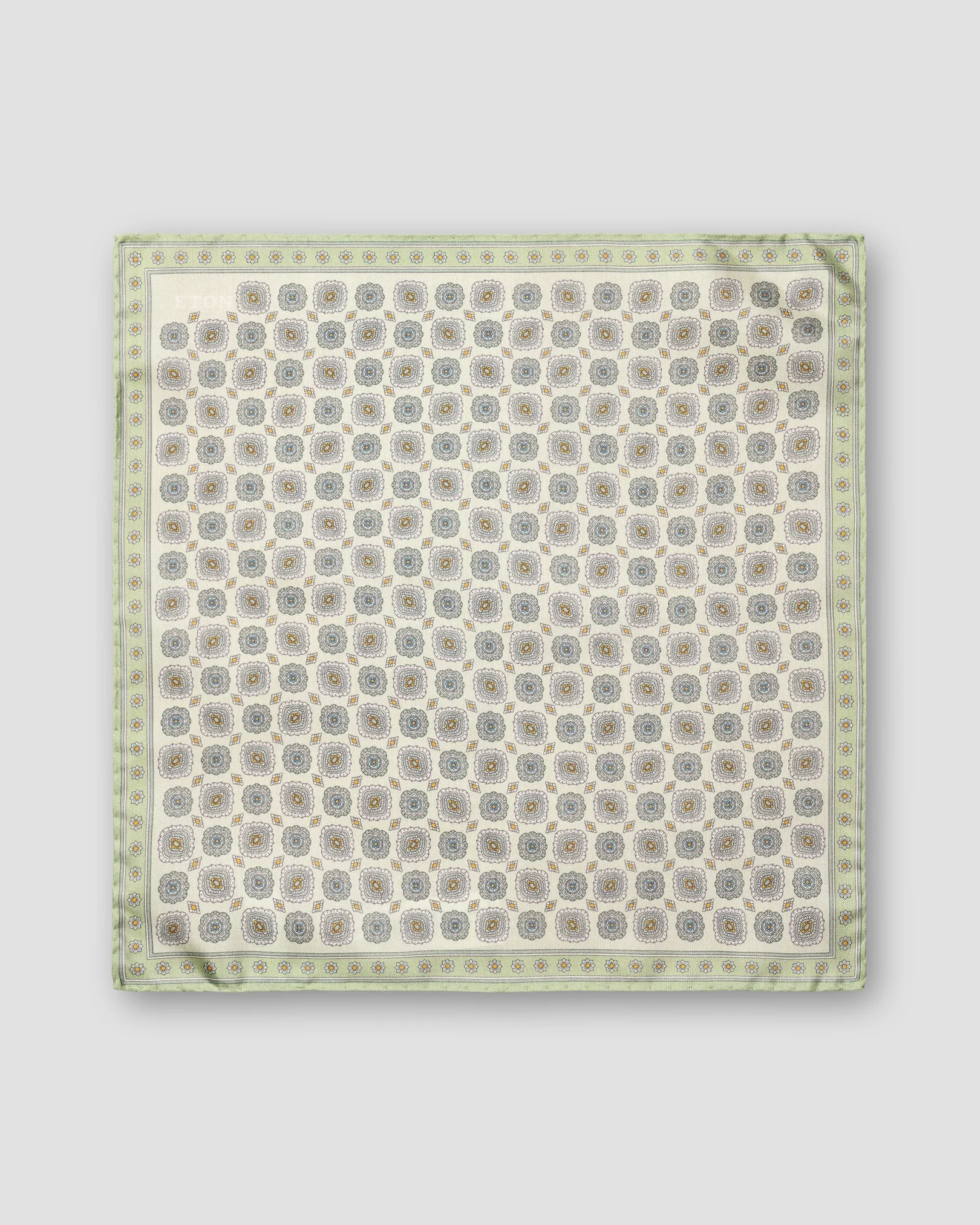Eton - light green medallion printed pocket square