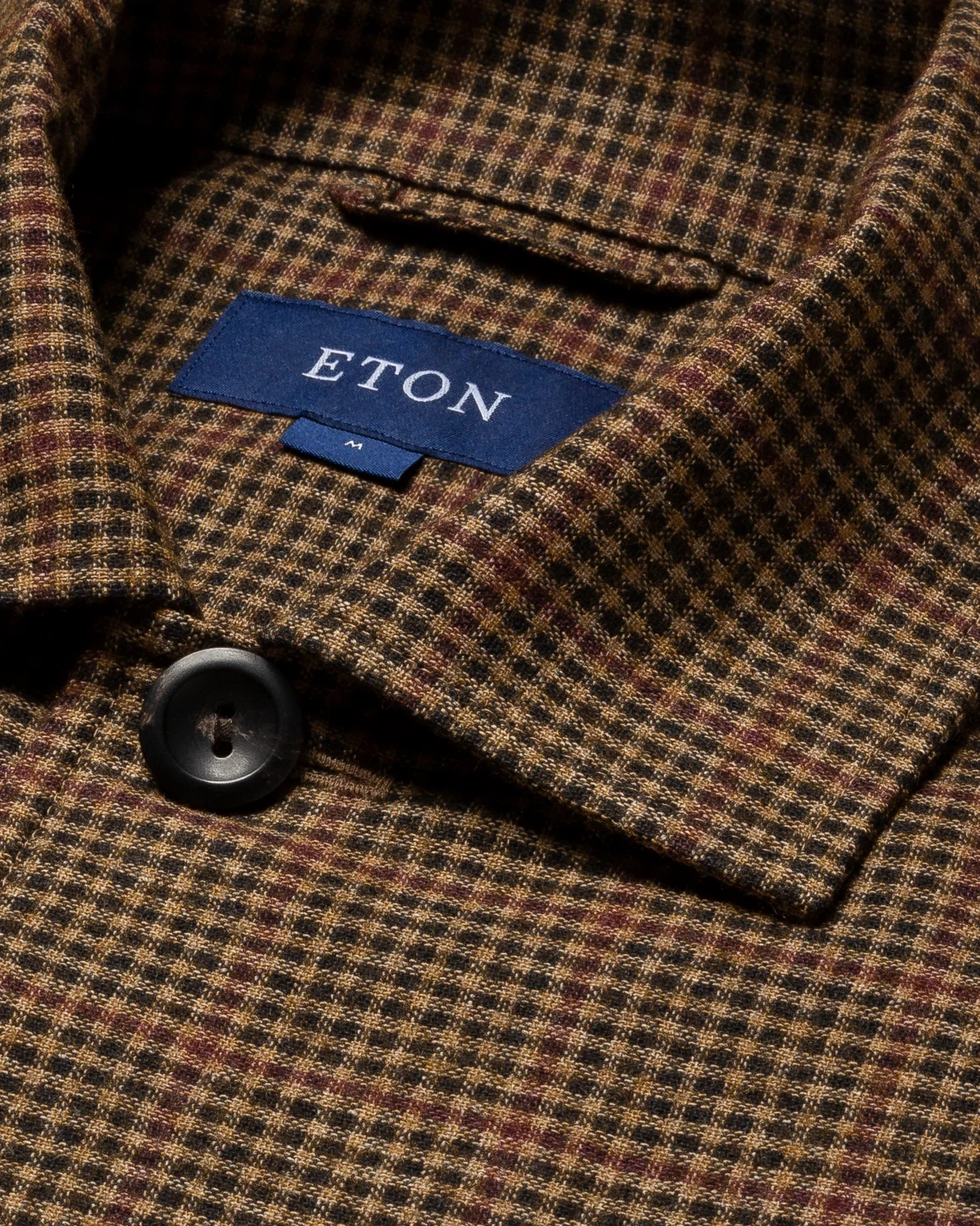 Eton - brown checked cotton wool cashmere overshirt turn down single cuff pointed strap regular aw