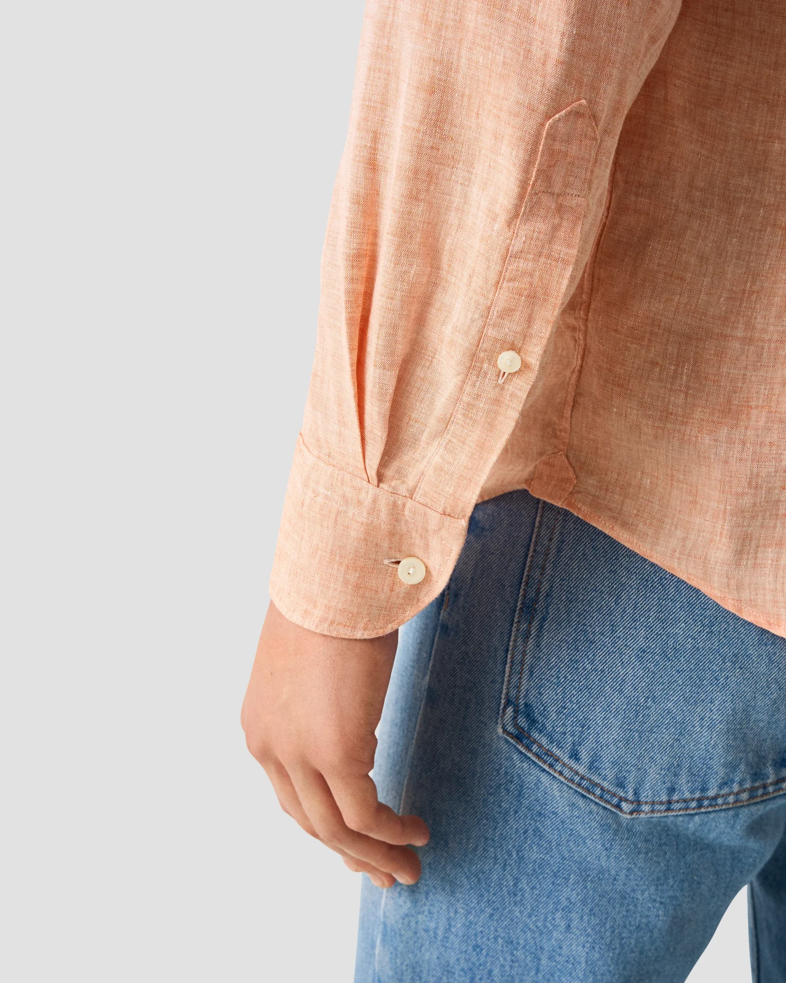 Eton - orange solid plain weave linen shirt
