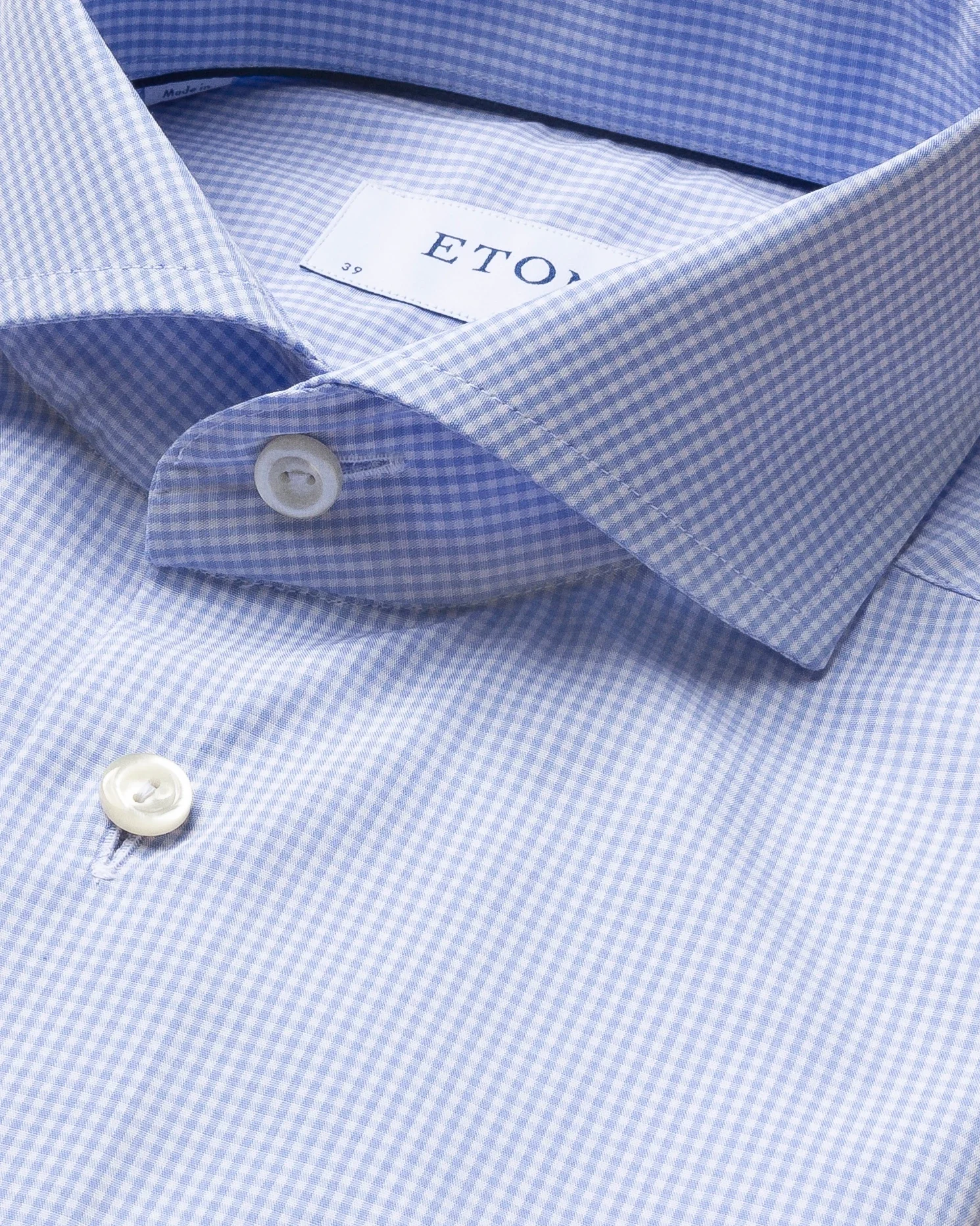 Eton - sky blue check poplin shirt extreme cut away