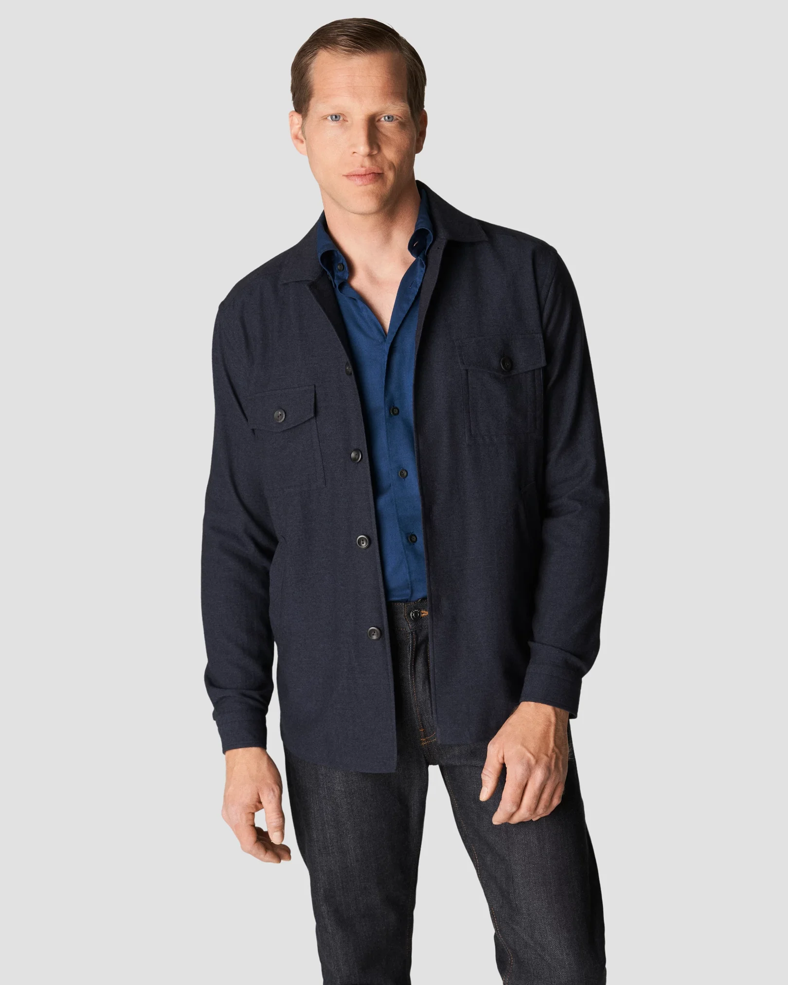 Eton - dark blue lightweight flannel