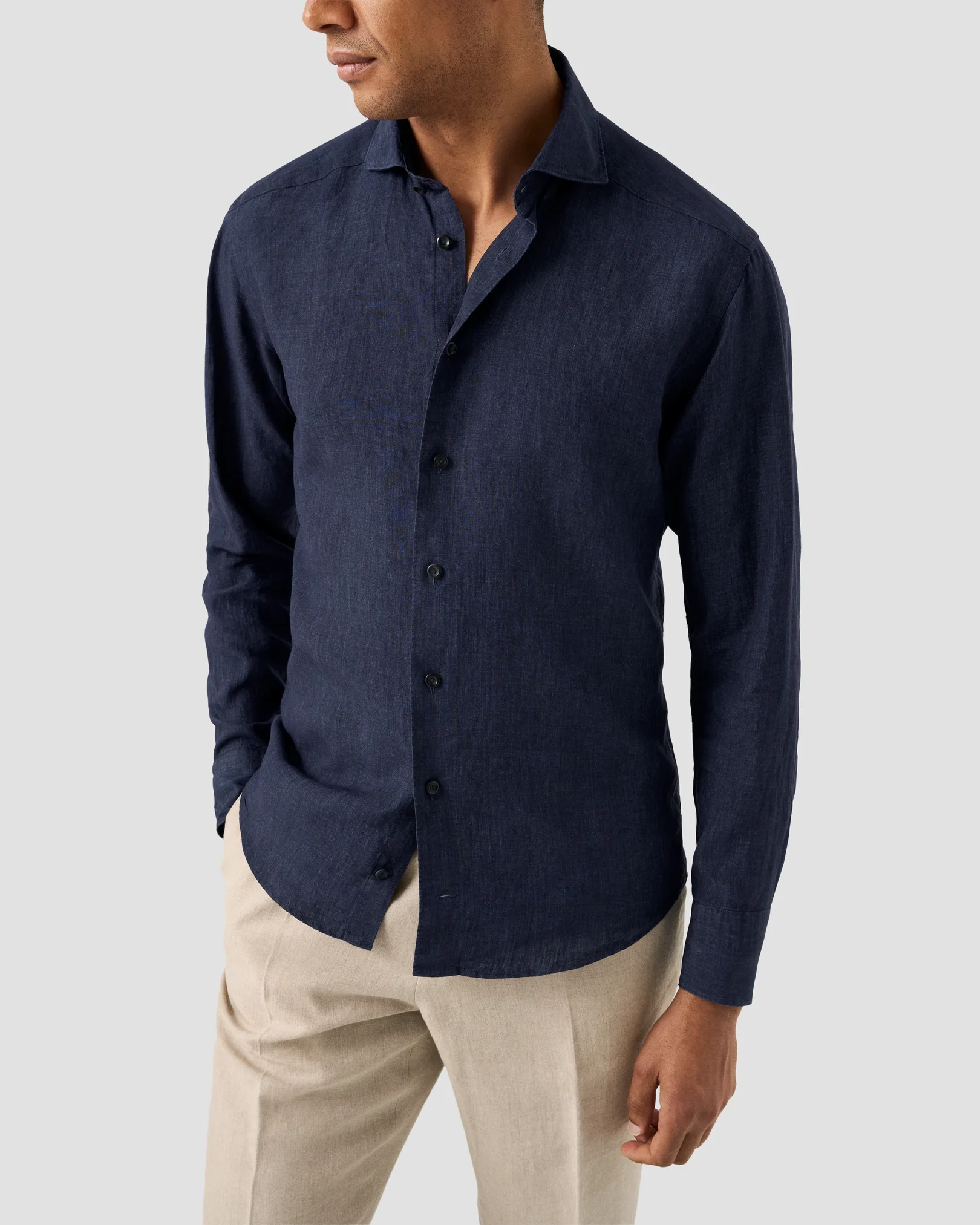 Eton - navy blue linen long sleeve