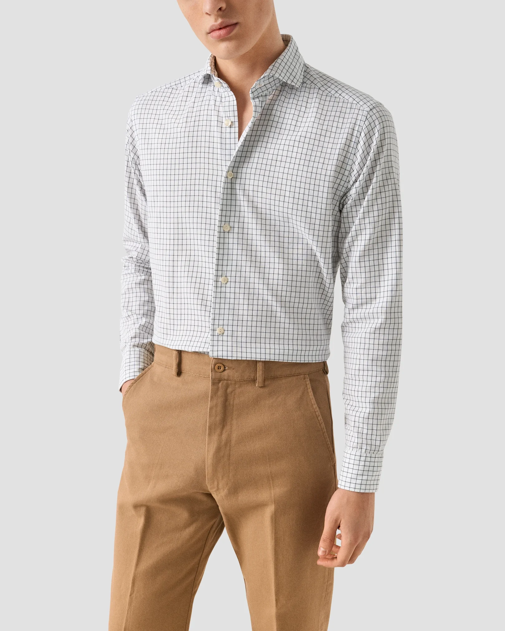Eton - check royal oxford shirt navy blue
