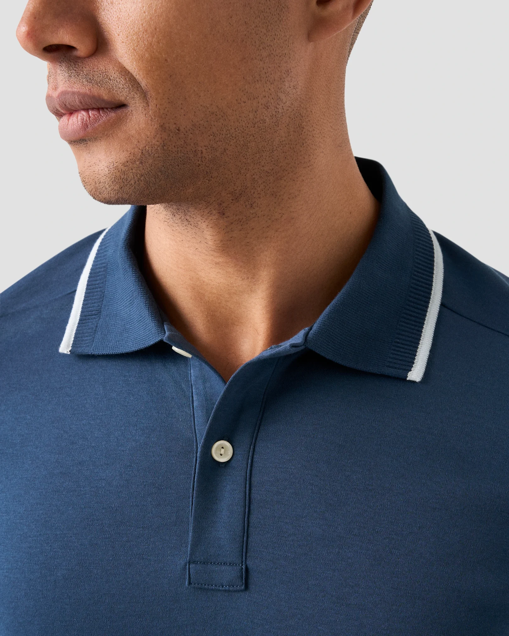 Eton - dark blue cotton interlock polo shirt
