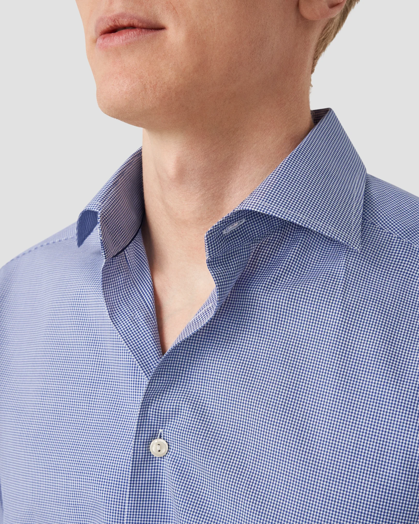 Eton - mid blue fine check signature twill shirt