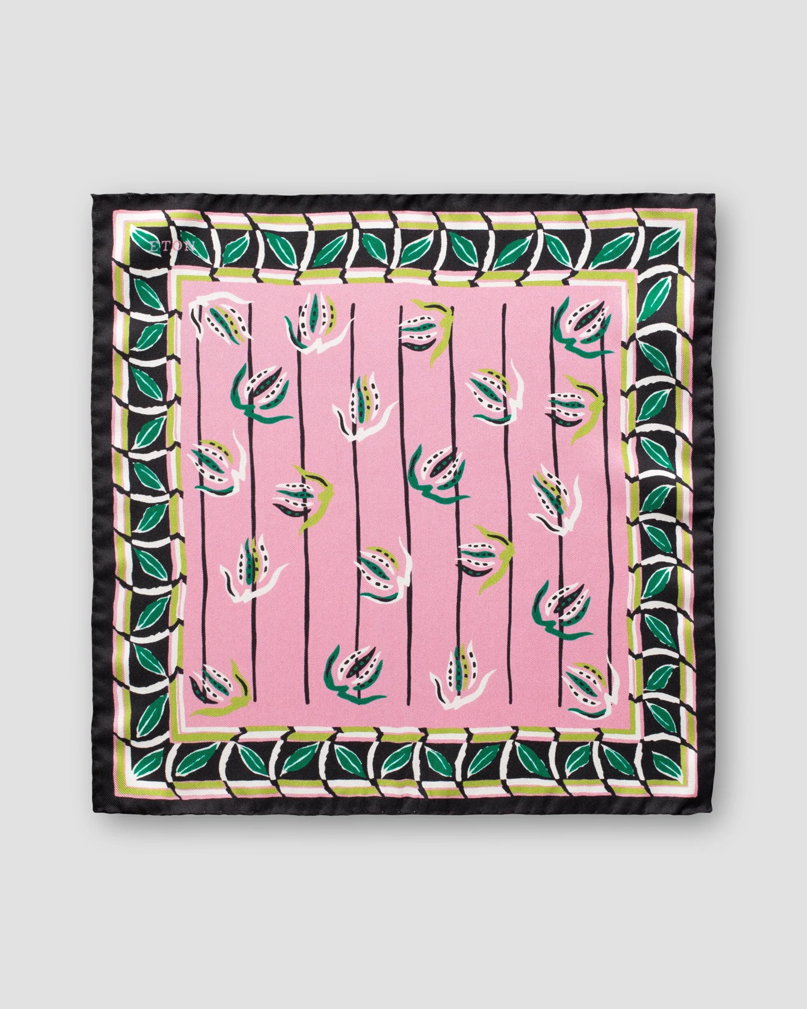 Eton - pink leaf border pocket square