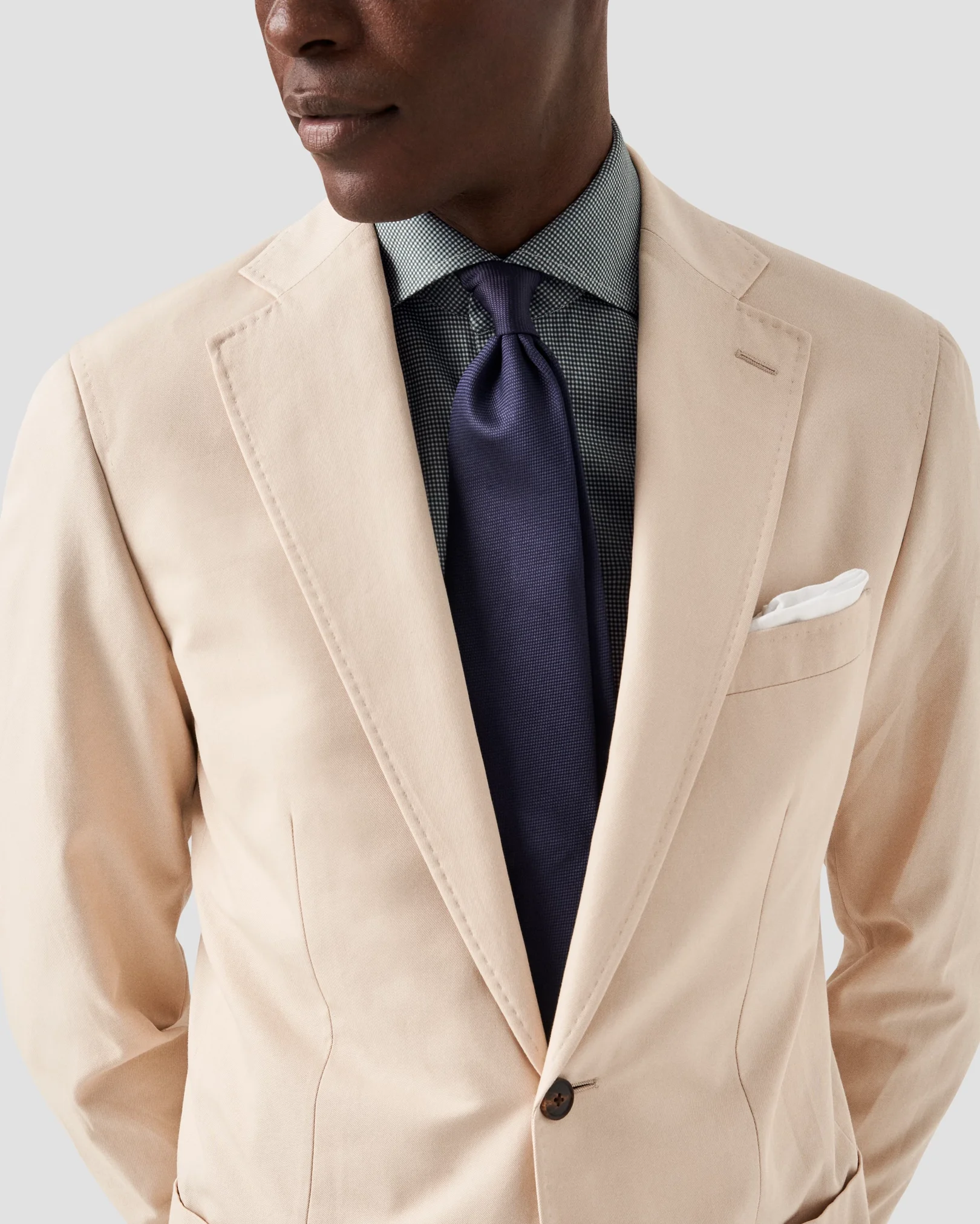 Eton - mid green micro checked king knit shirt