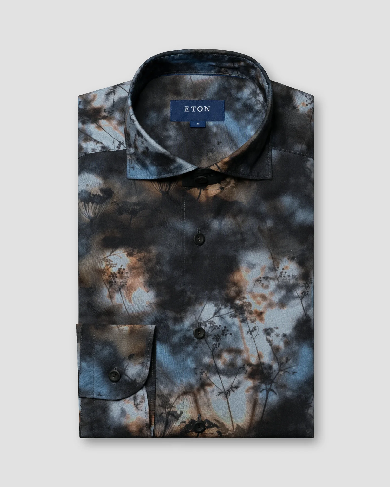 Eton - dark grey twill wide spread collar rounded single slim fit