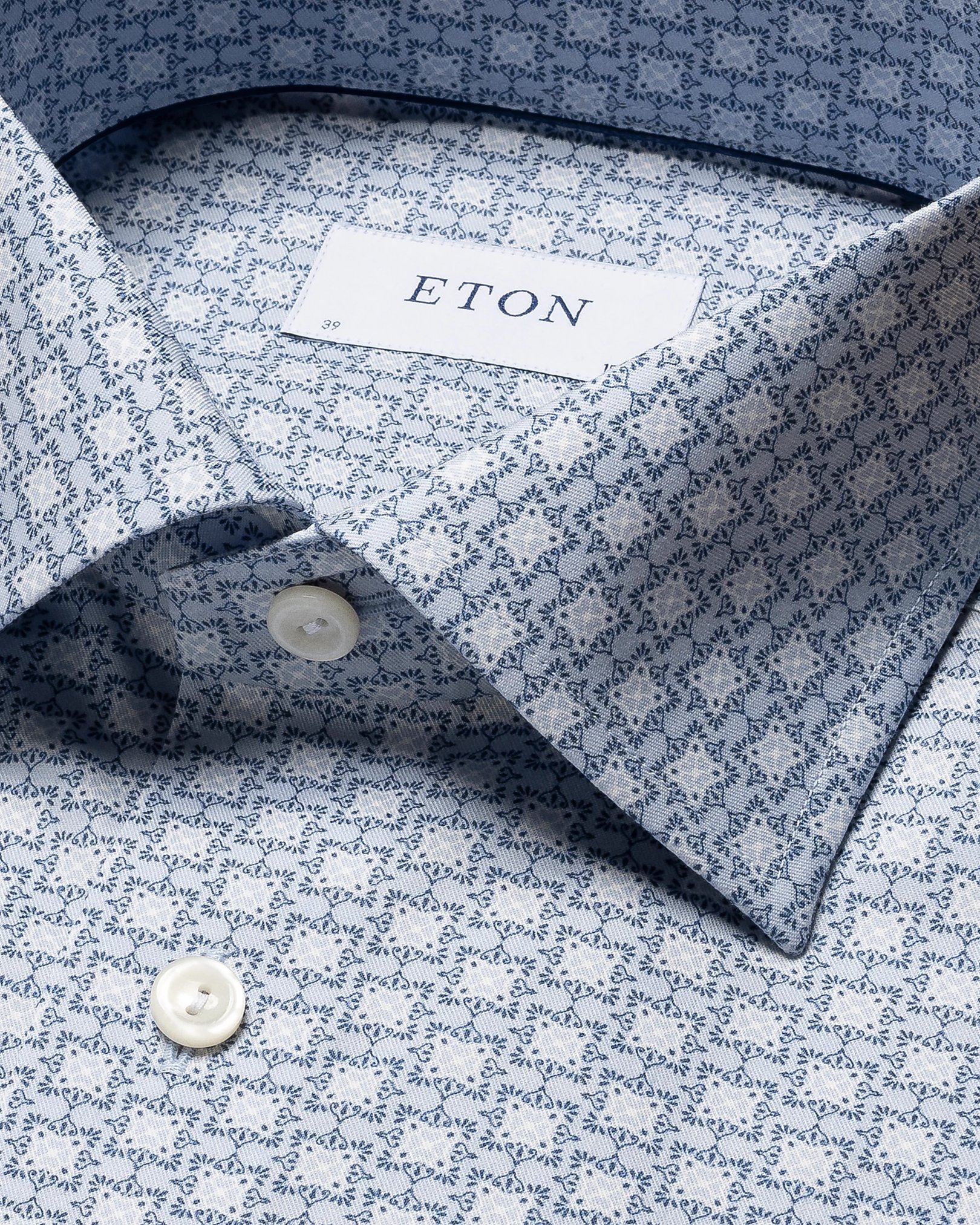 Eton - light blue printed signature twill shirt