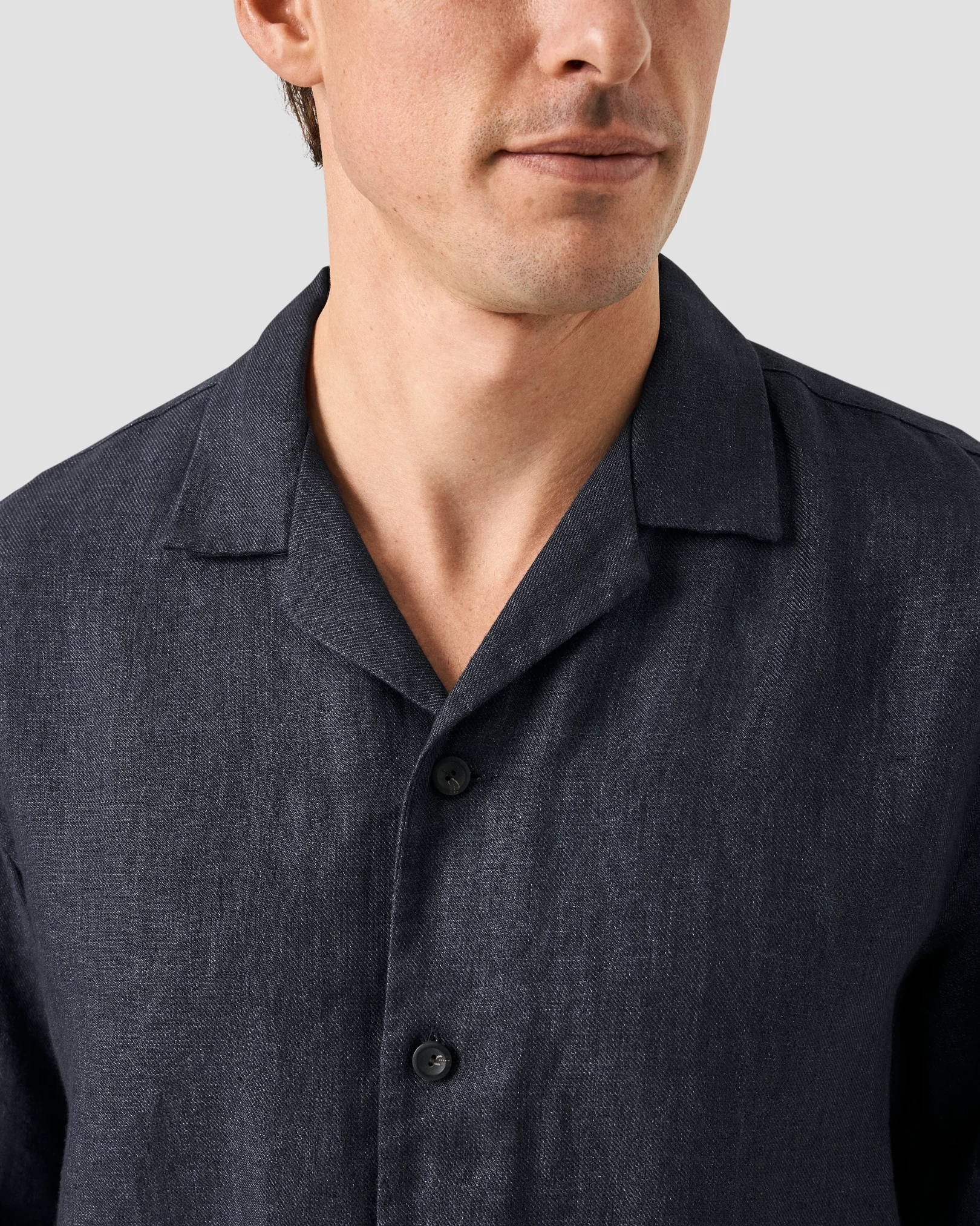 Eton - Navy Heavy Linen Resort Shirt