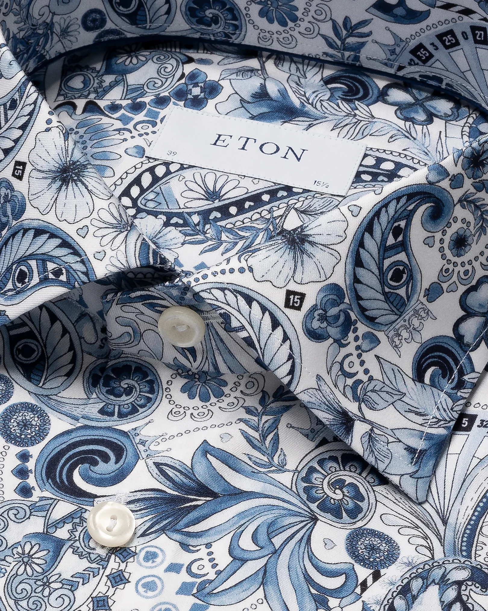Eton - light blue twill floral paisley shirt