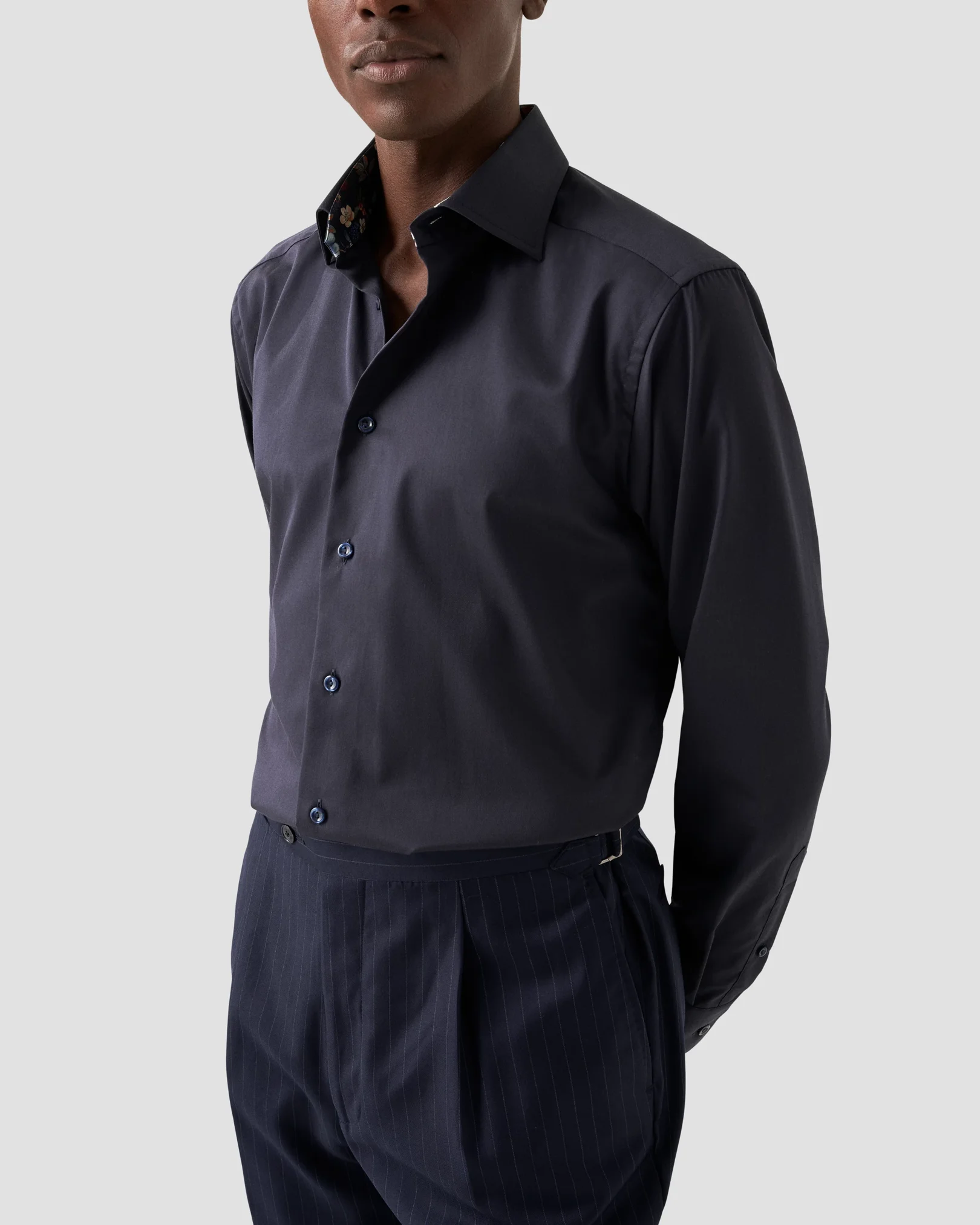 Eton - navy blue signature twill shirt with special details