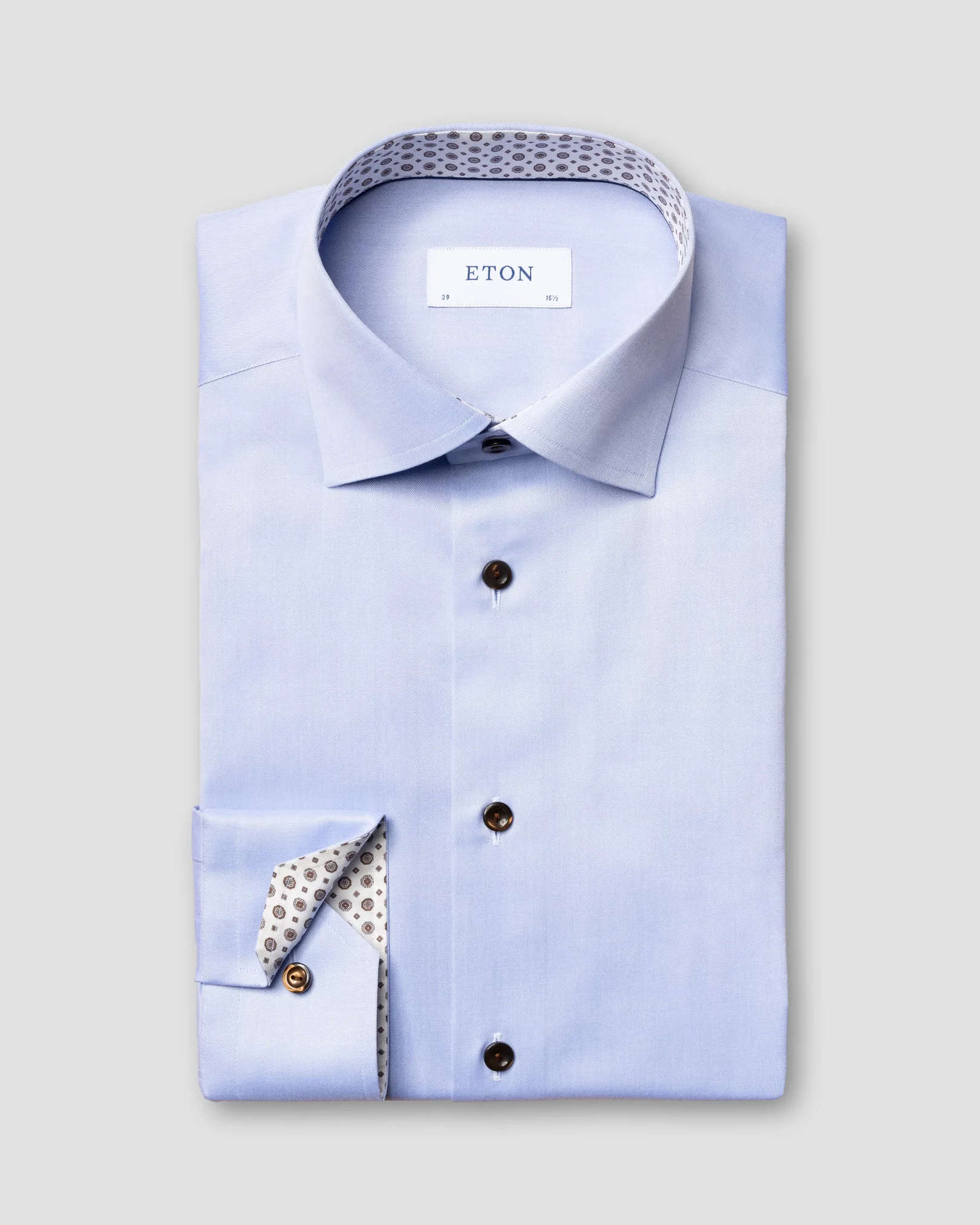 Eton - light blue twill shirt medallion details