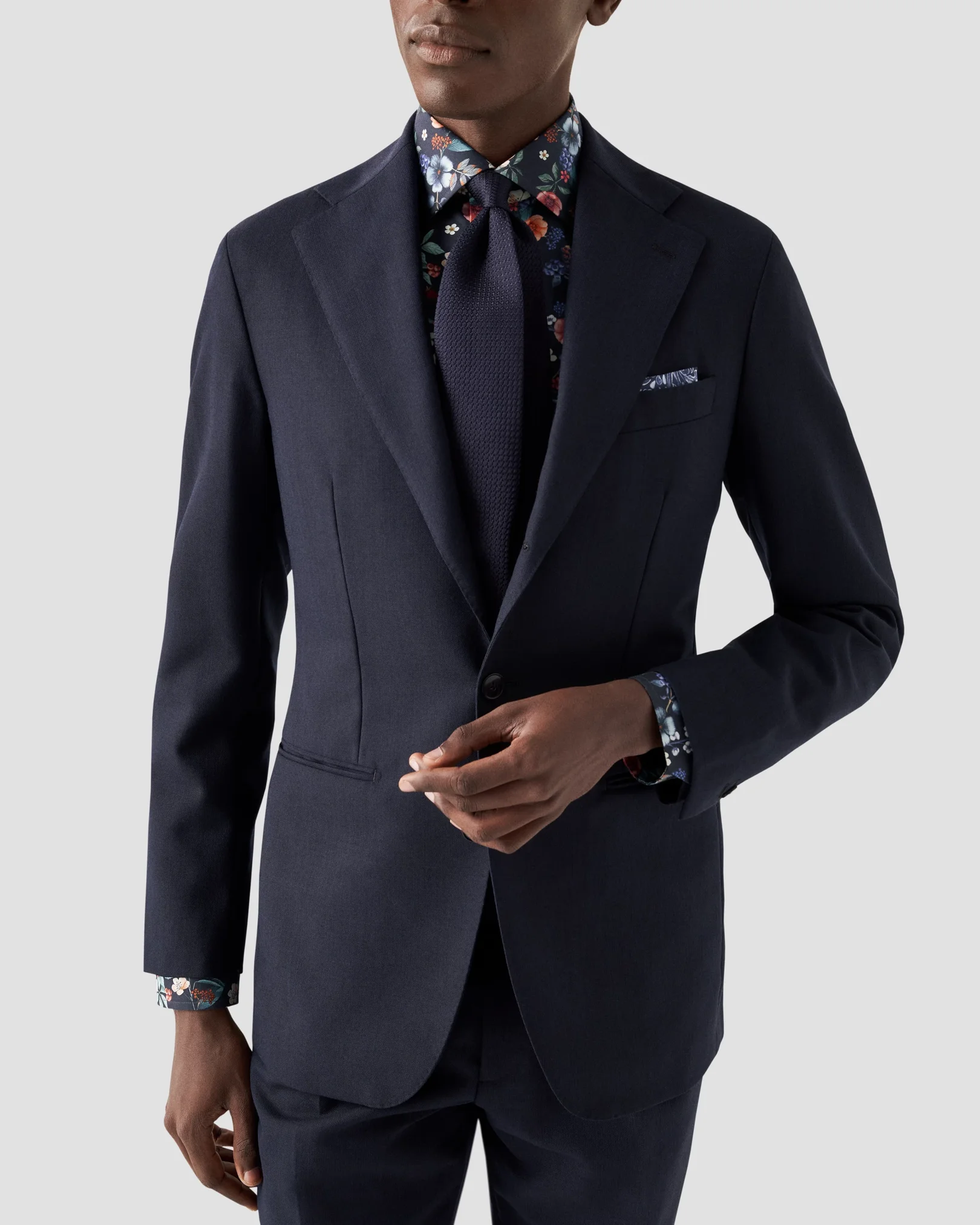Eton - navy blue floral signature twill