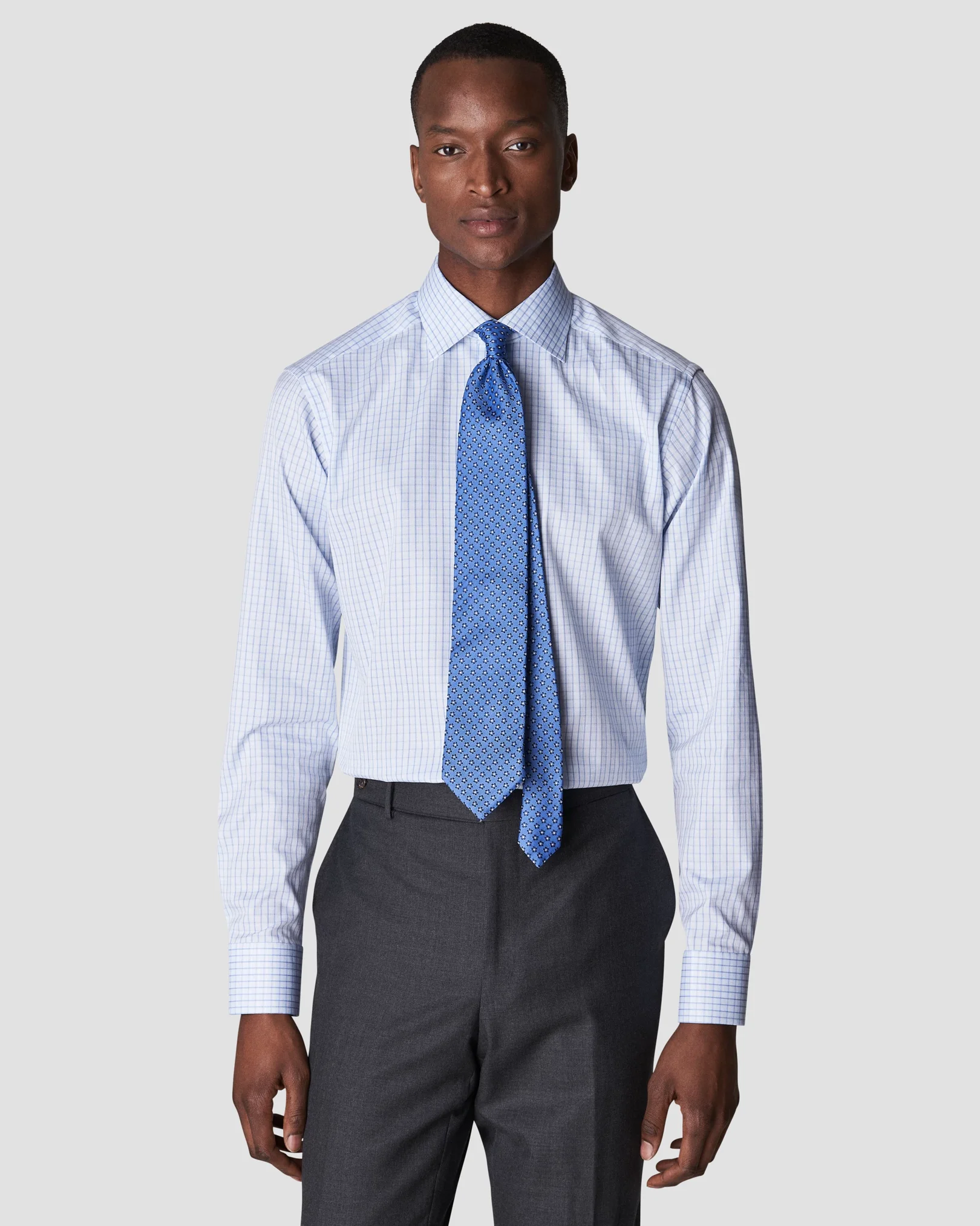 Eton - light blue signature twill checked print