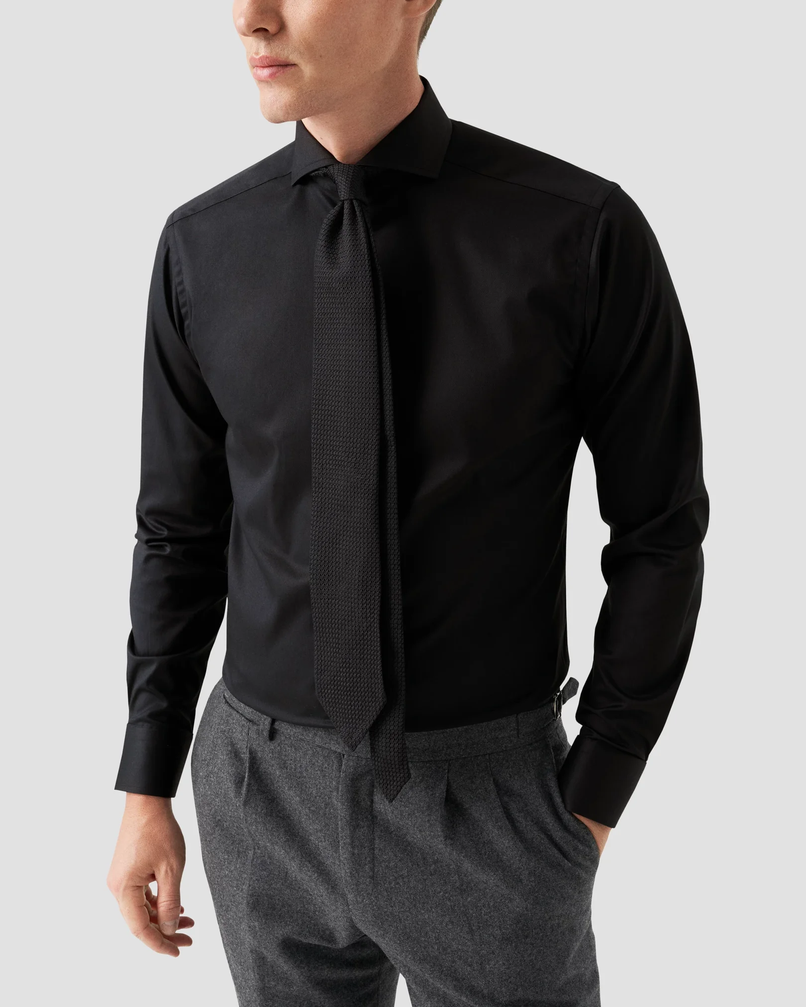 Eton - black twill stretch shirt extreme cut away