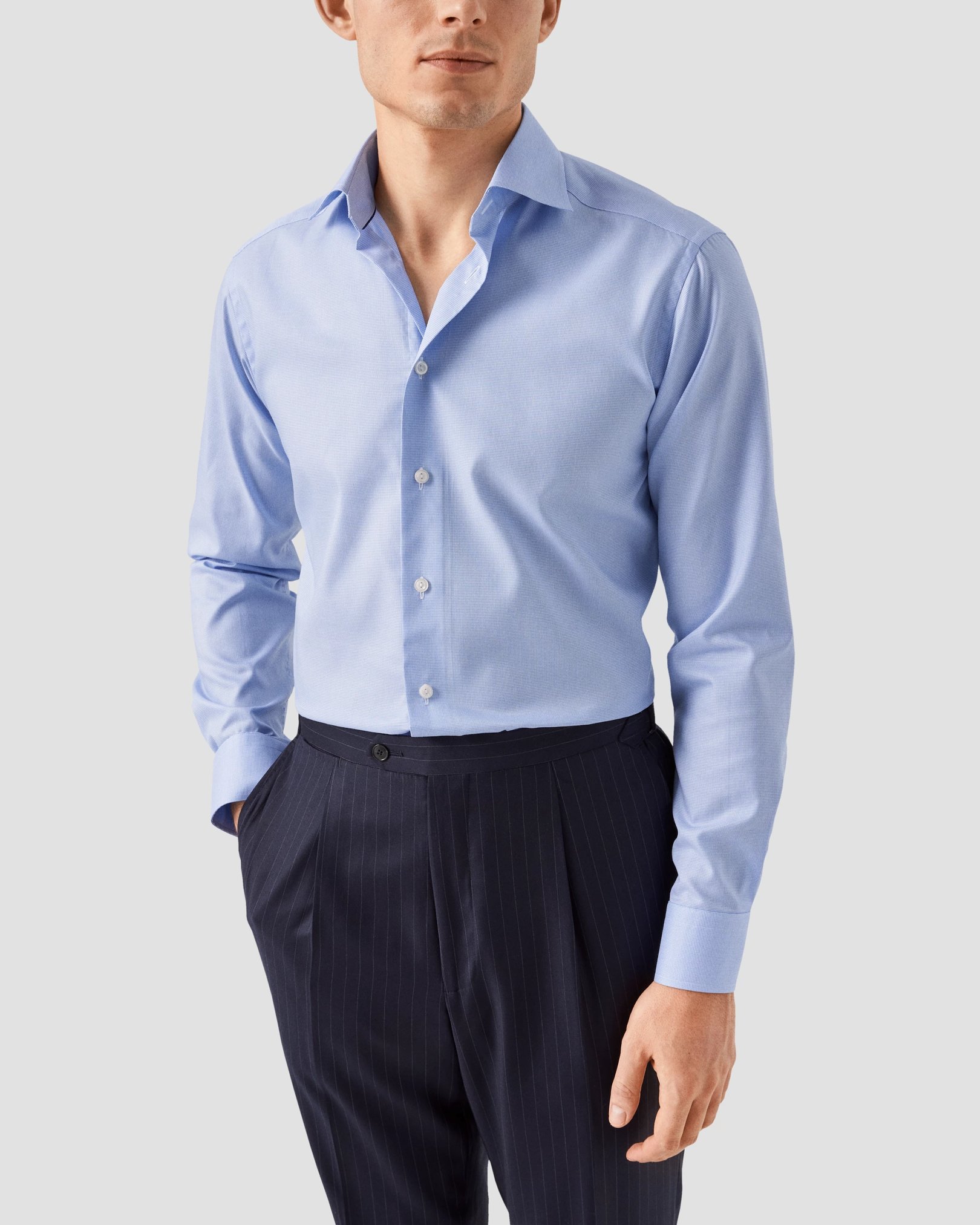 Eton - Chemise bleu clair à motifs pied-de-poule