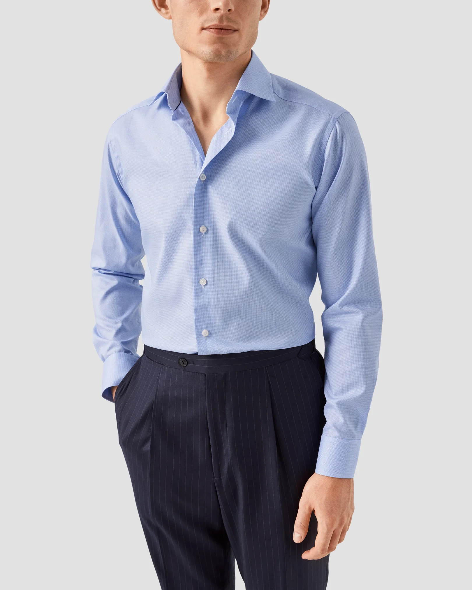 Eton - Light Blue Houndstooth Fine Twill Shirt