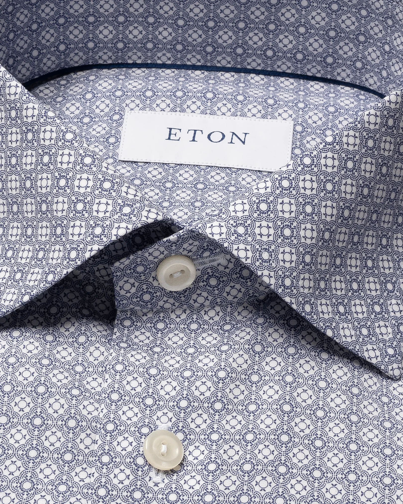Eton - mid blue geometric signature poplin shirt