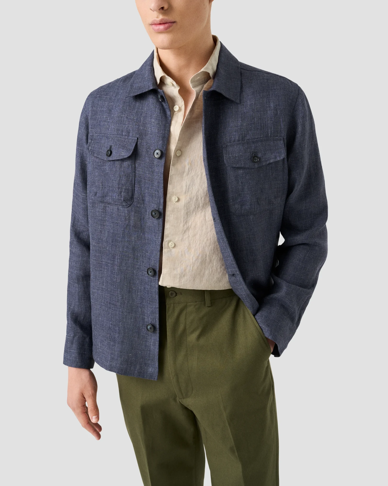 Eton - beige solid short sleeve linen shirt