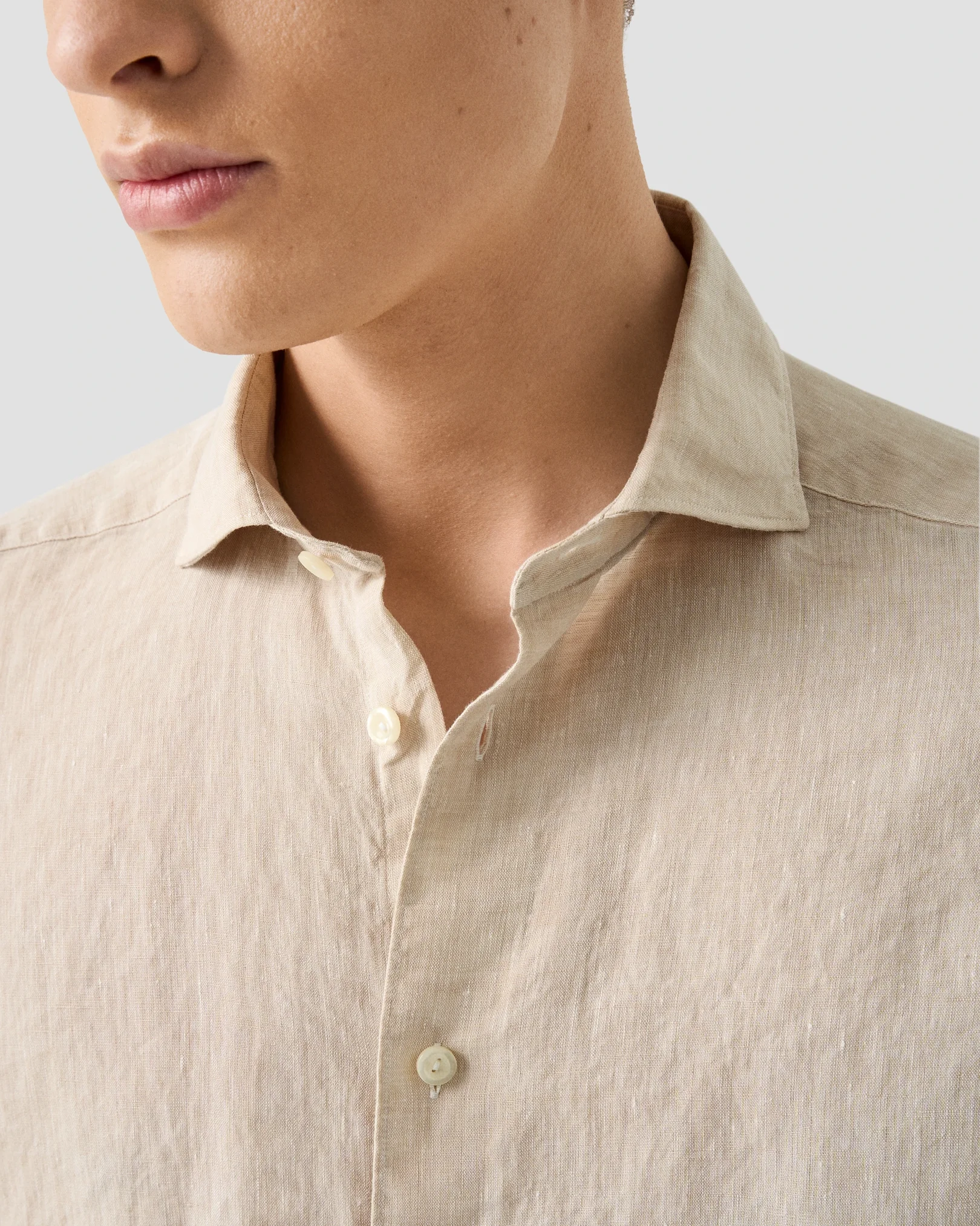 Eton - beige solid short sleeve linen shirt