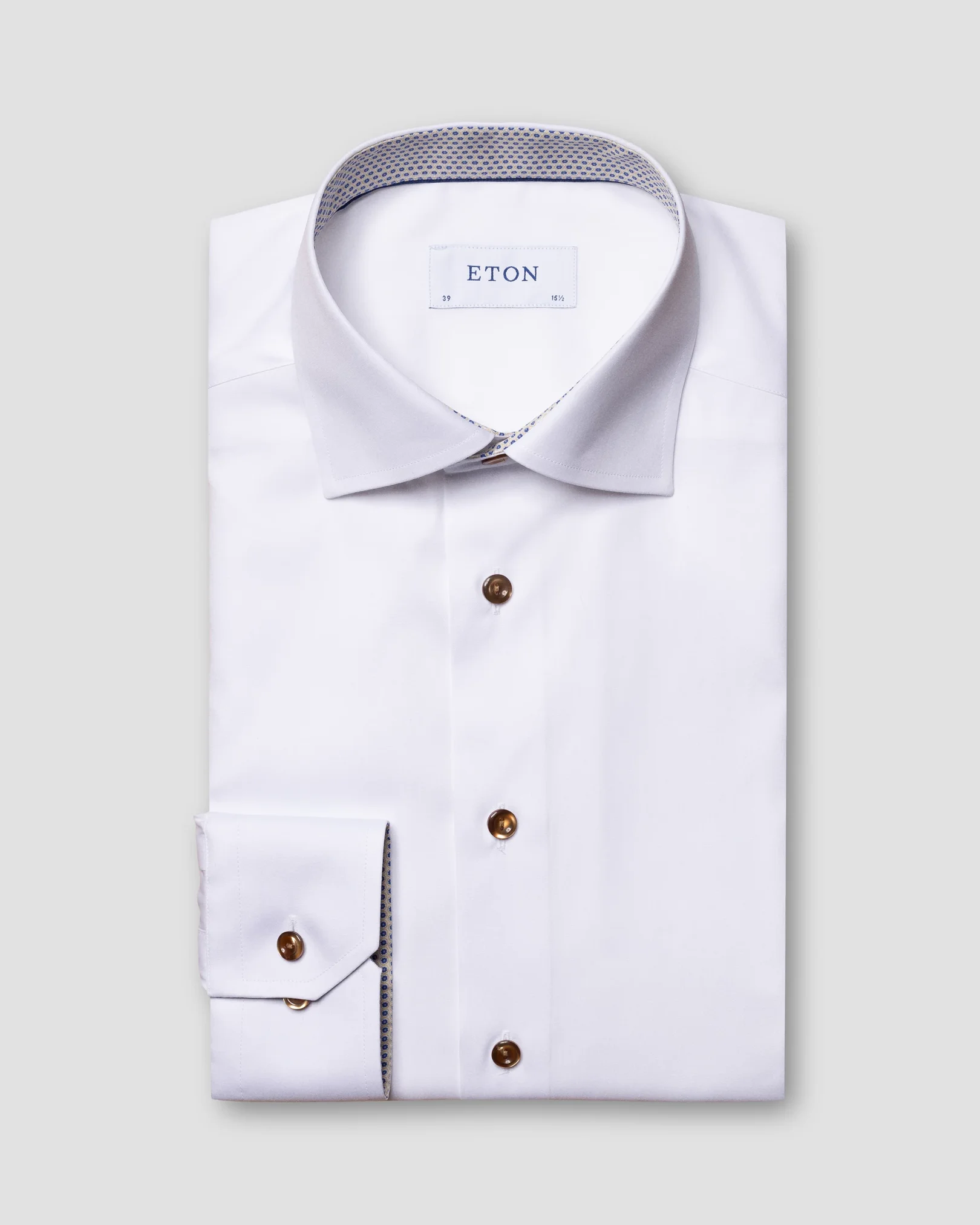 Eton - white poplin shirt glass print details cut away