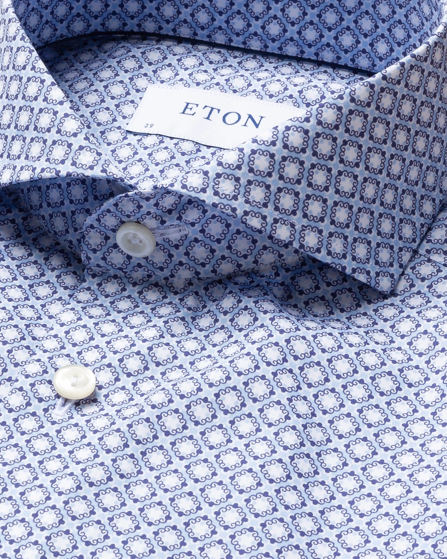 Eton - blue block print poplin shirt extreme cut away