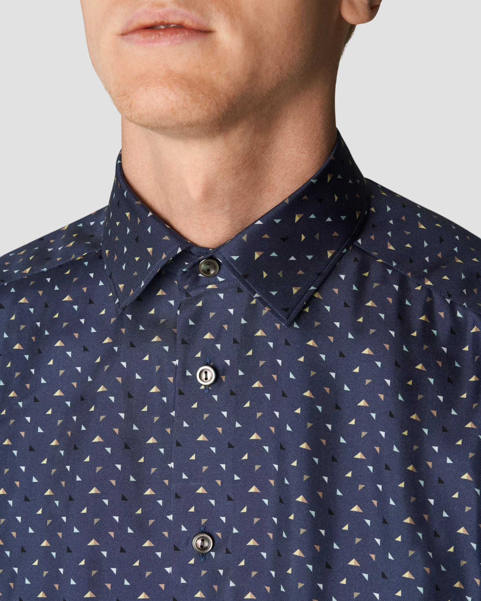 Eton - navy blue silk twill geometric print