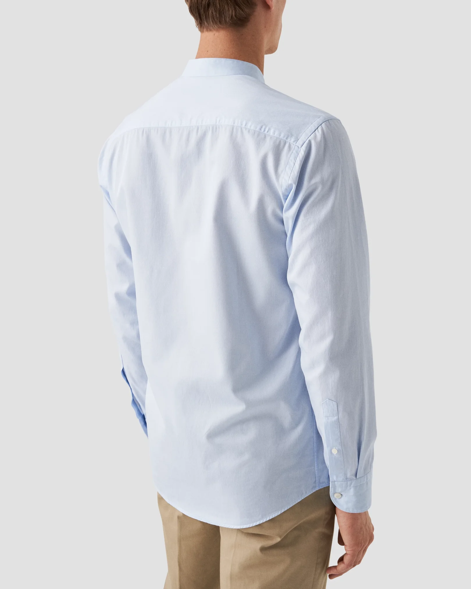 Eton - light blue solid twill band collar shirt