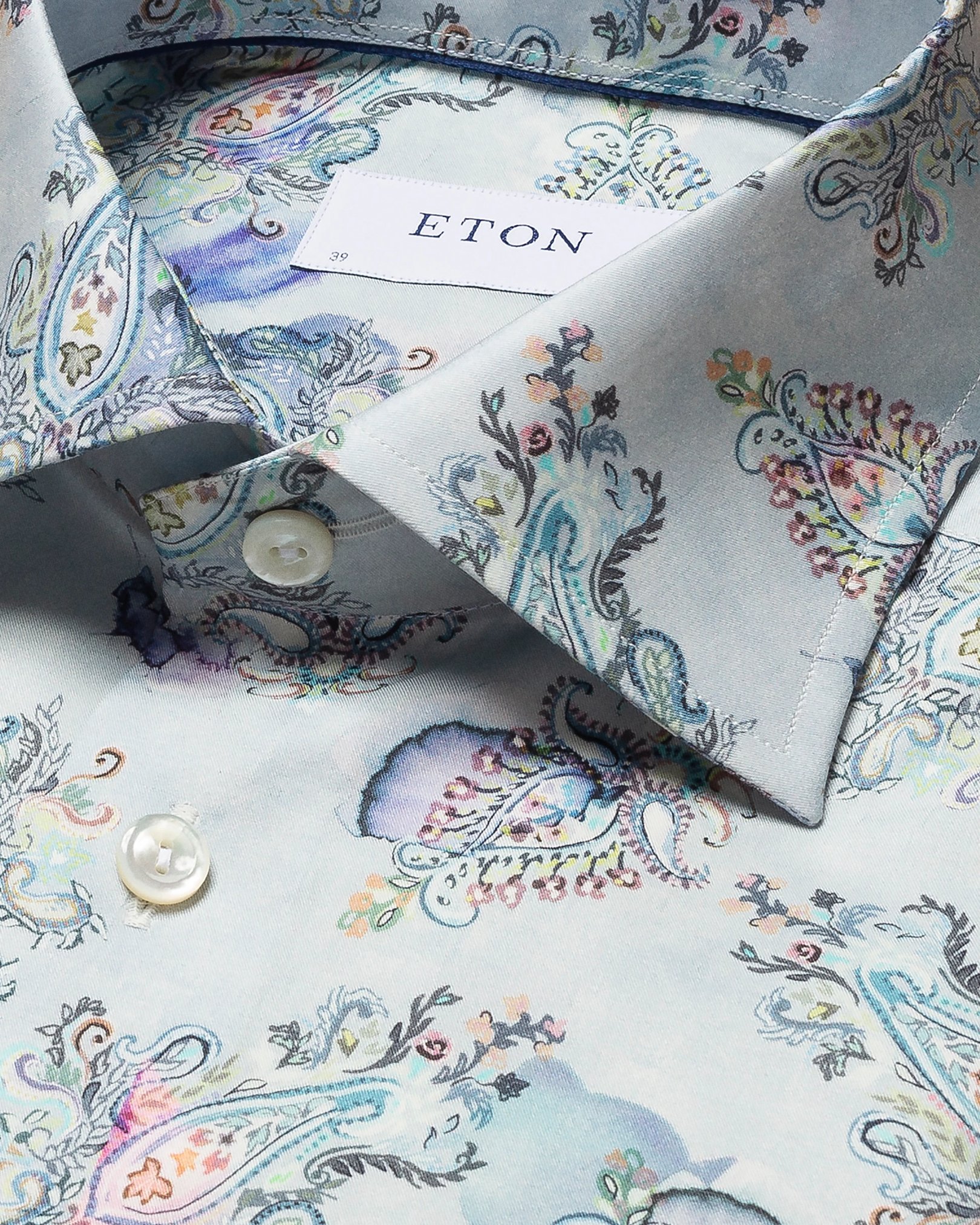Eton - light blue fine twill paisley print