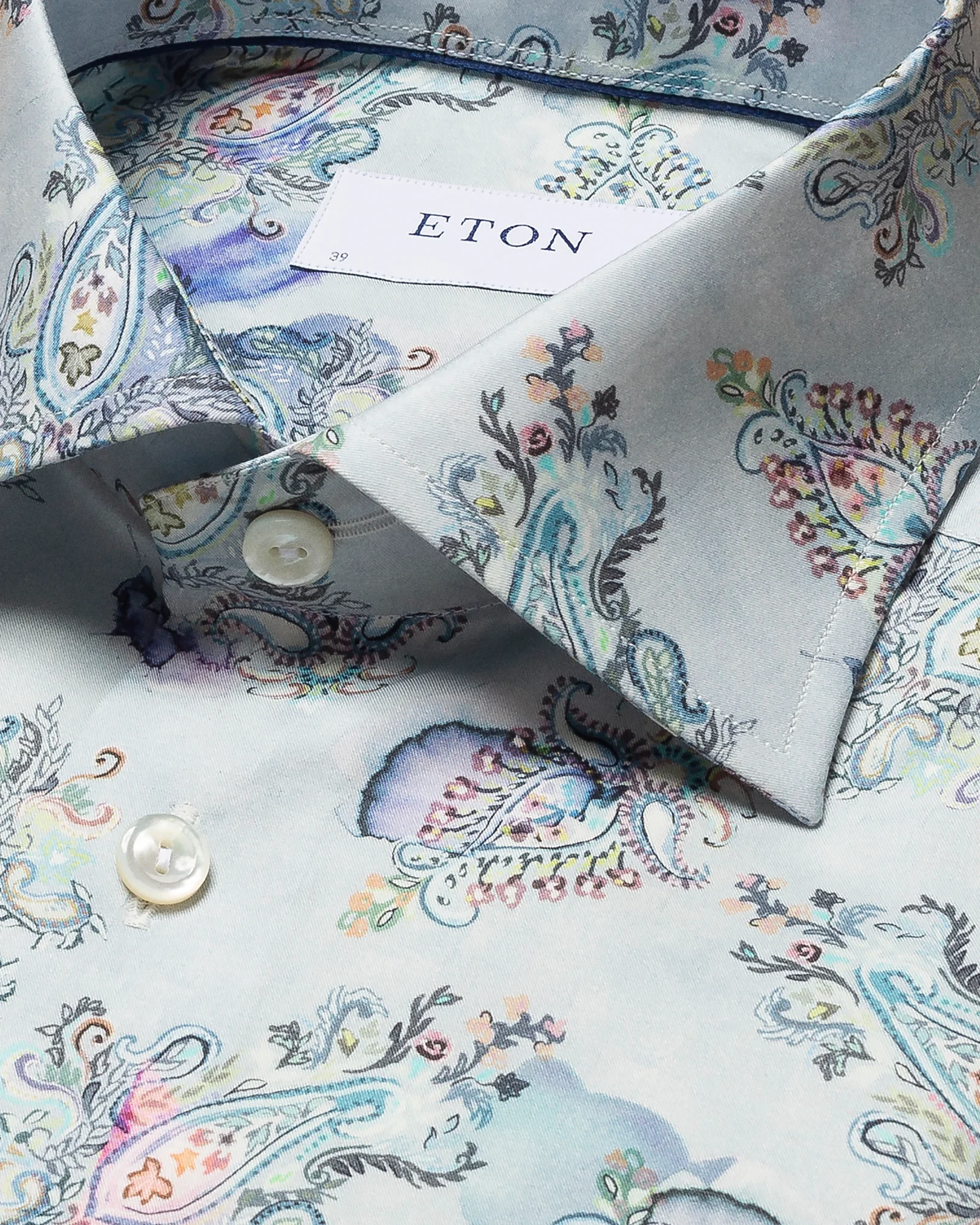 Eton - light blue fine twill paisley print