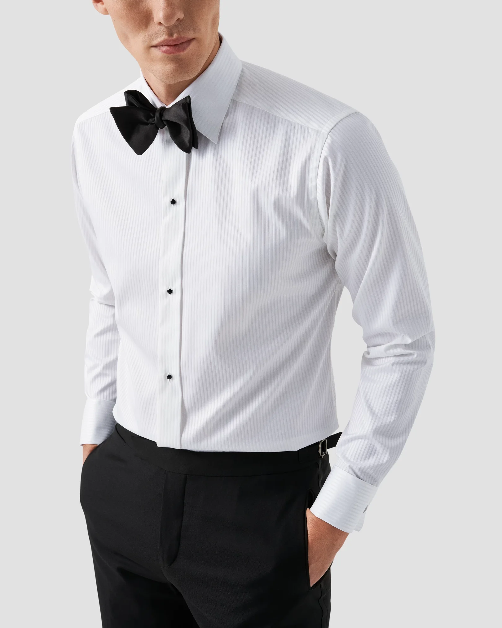 Eton - white satin striped evening shirt