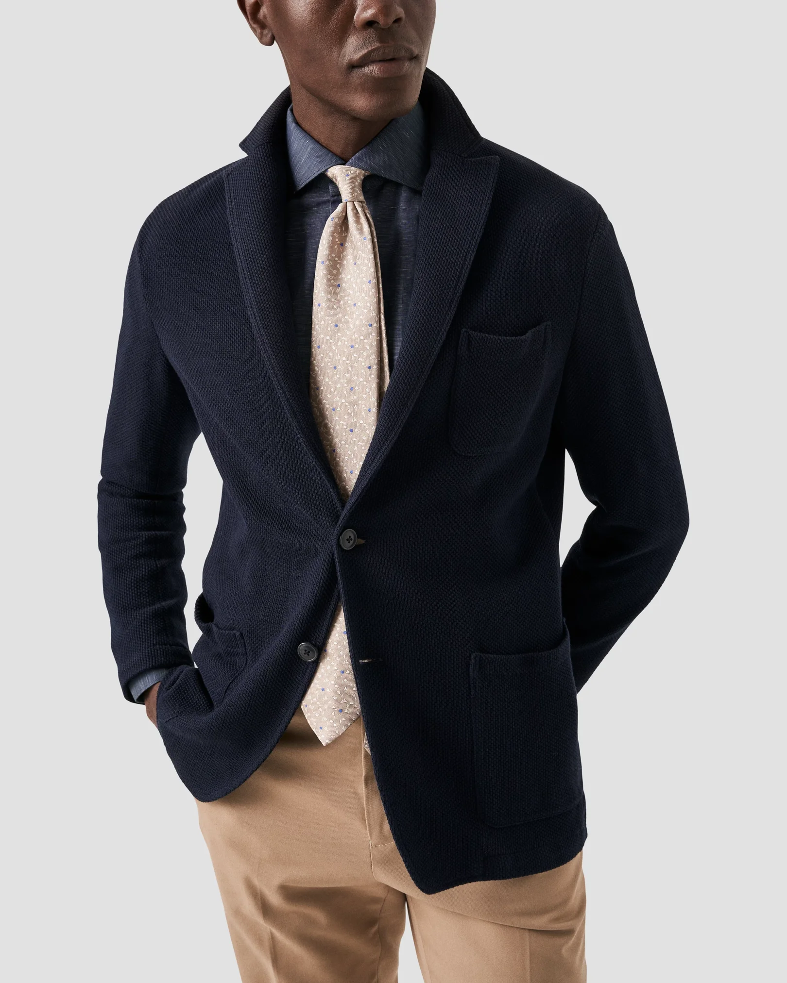 Eton - solid navy cotton linen shirt